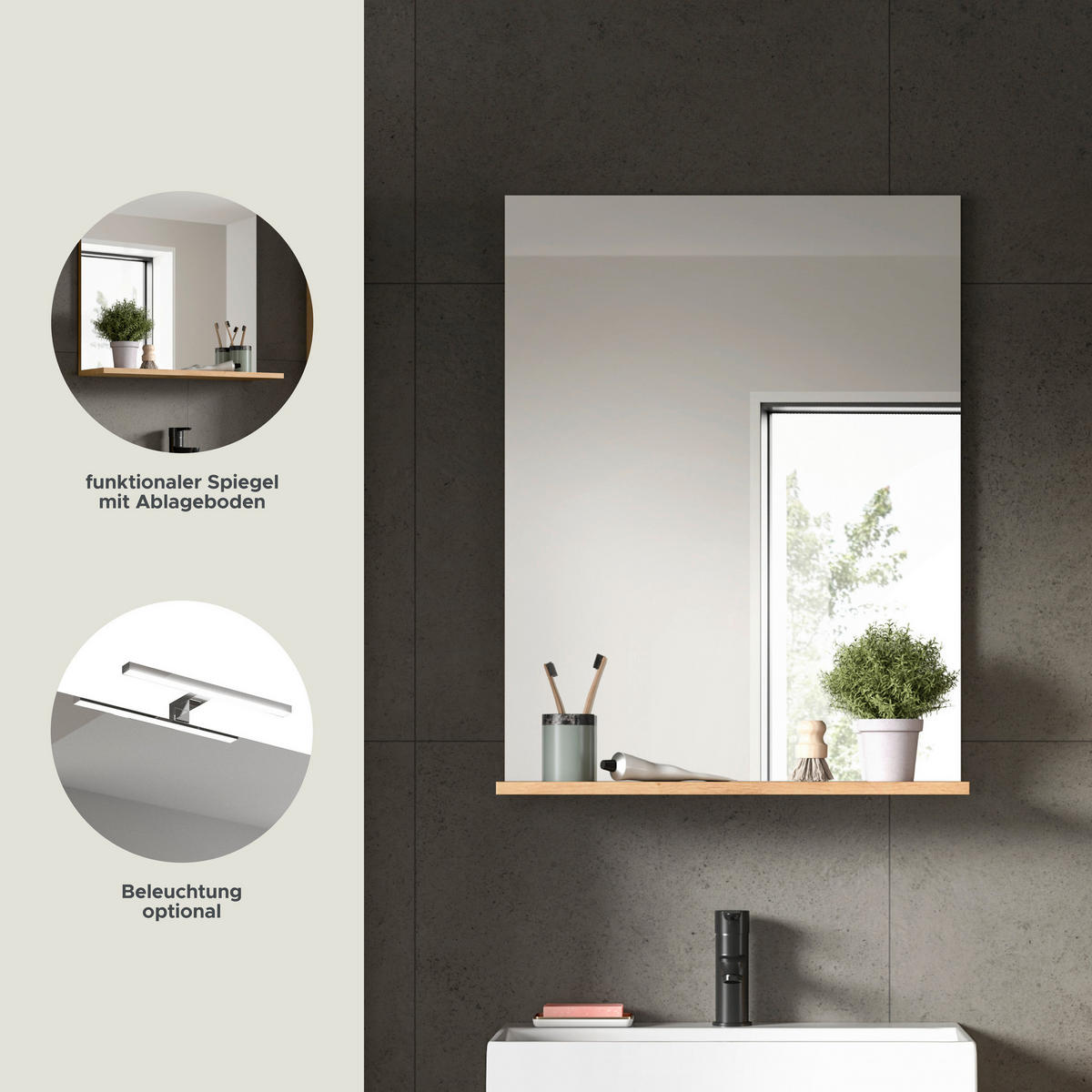 Badspiegel Scout Eiche Artisan Nachbildung salbei Nachbildung B/H/T: ca. 60x79x18 cm Scout - Eiche/salbei (60,00/79,00/18,00cm) - xonox.home