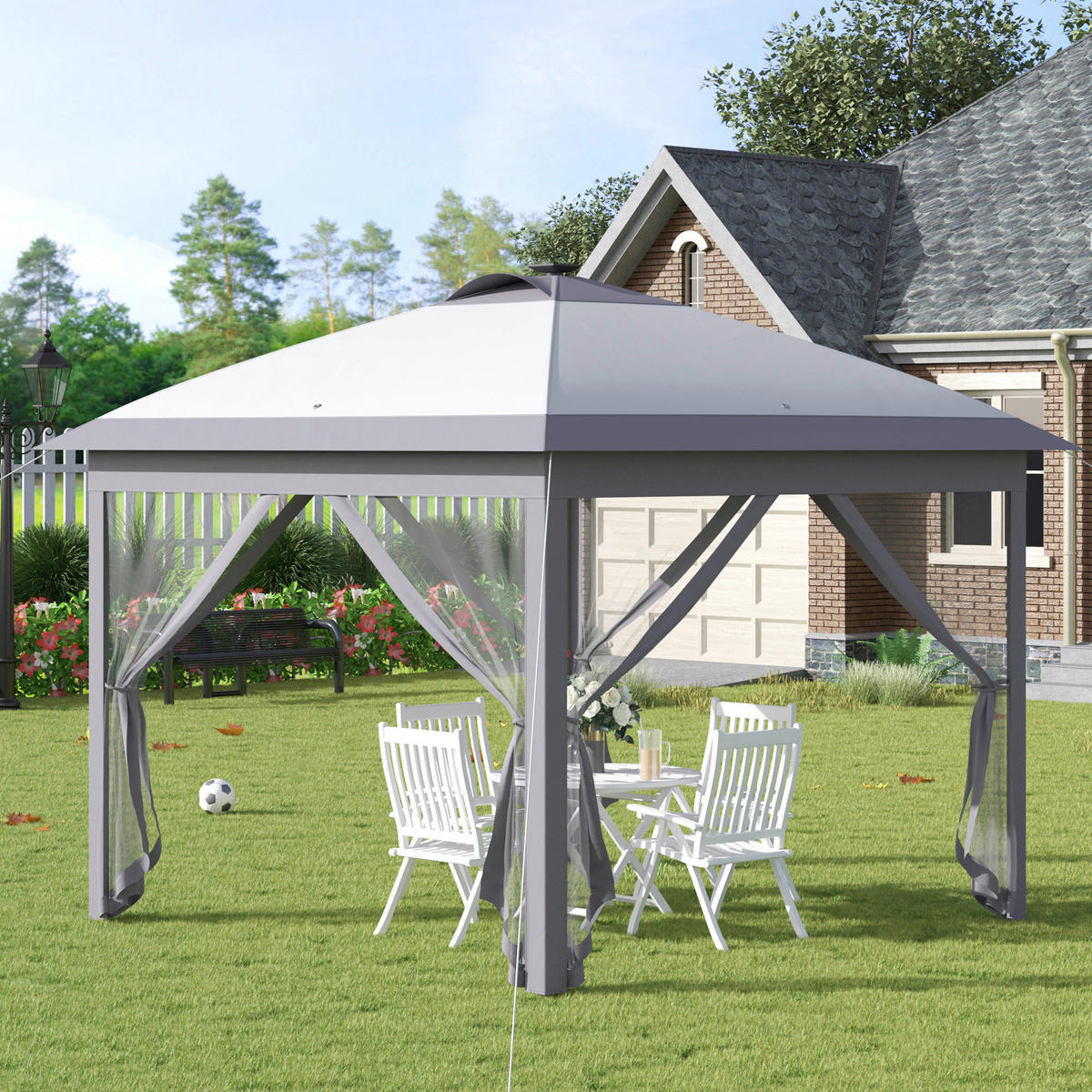 Outsunny Faltpavillon grau Polyester-Mischgewebe B/H/L: ca. 330x288x330 cm Faltpavillon - grau (330,00/330,00/288,00cm) - Outsunny
