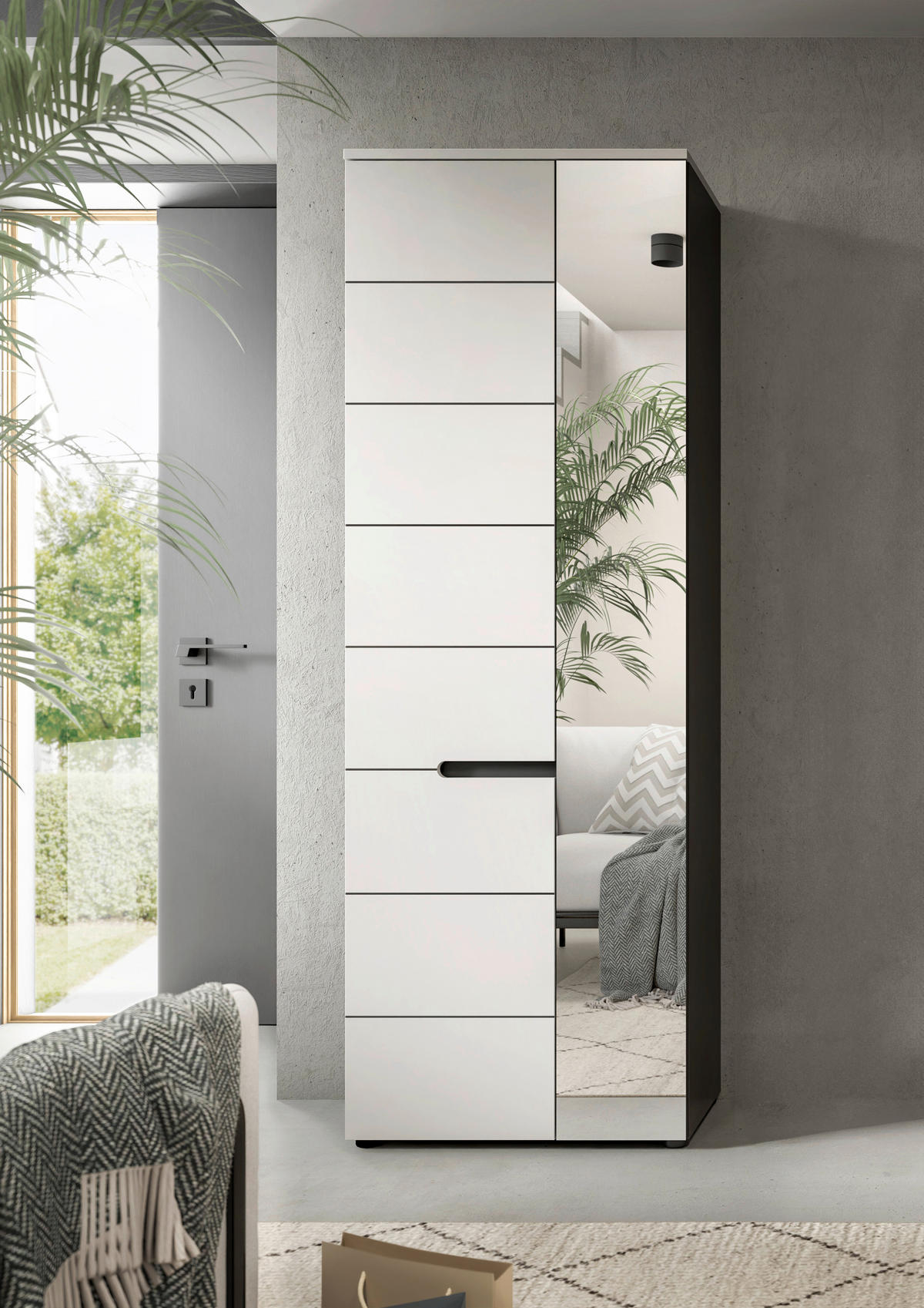 Garderobenschrank Canu basaltgrau Nachbildung weiß B/H/T: ca. 65x190x37 cm Canu - weiß/basaltgrau (65,00/190,00/37,00cm) - xonox.home