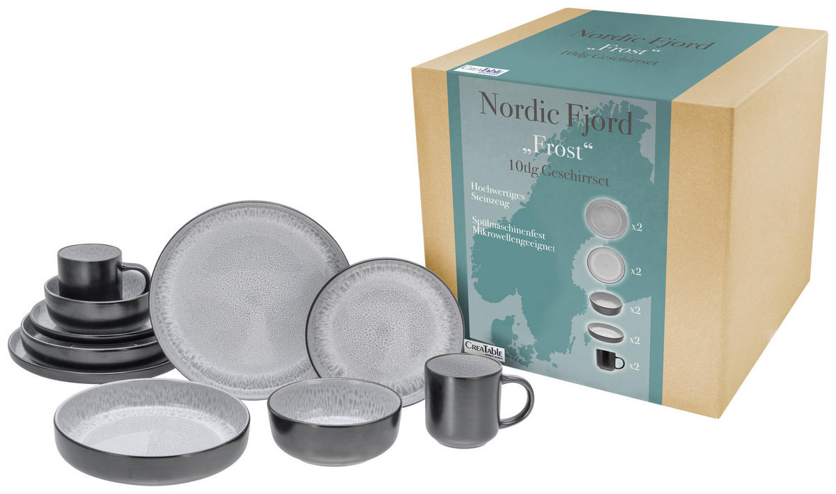 CreaTable Kombiservice Nordic Fjord grau Steinzeug 10 tlg. Nordic Fjord - grau - CreaTable