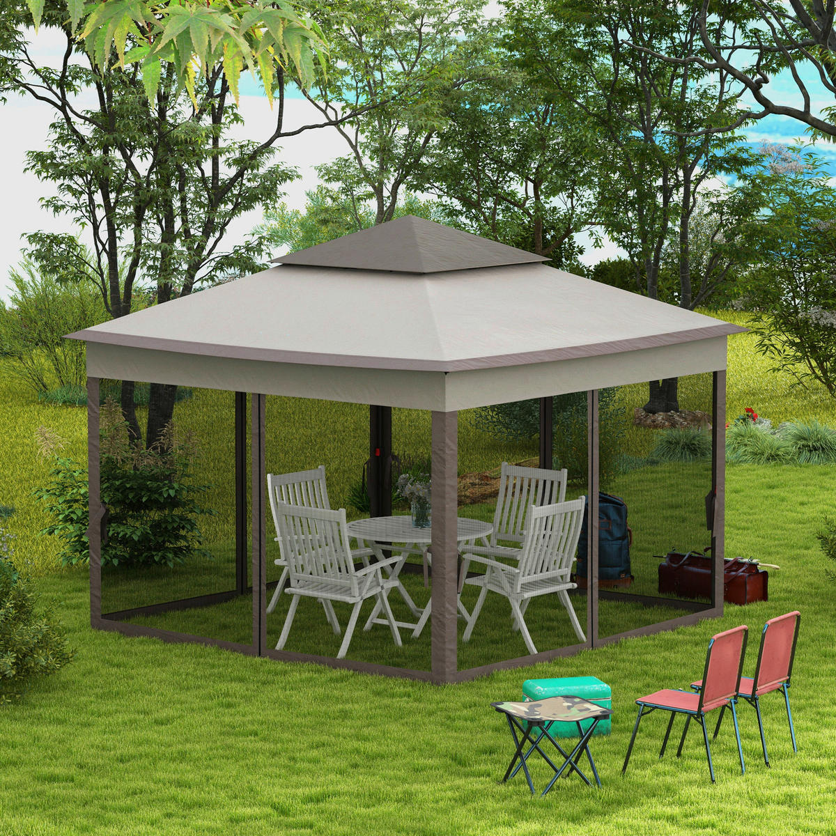 Outsunny Pavillon hellgrau Edelstahl B/H/L: ca. 325x325x270 cm Pavillon - hellgrau (270,00/325,00/325,00cm) - Outsunny