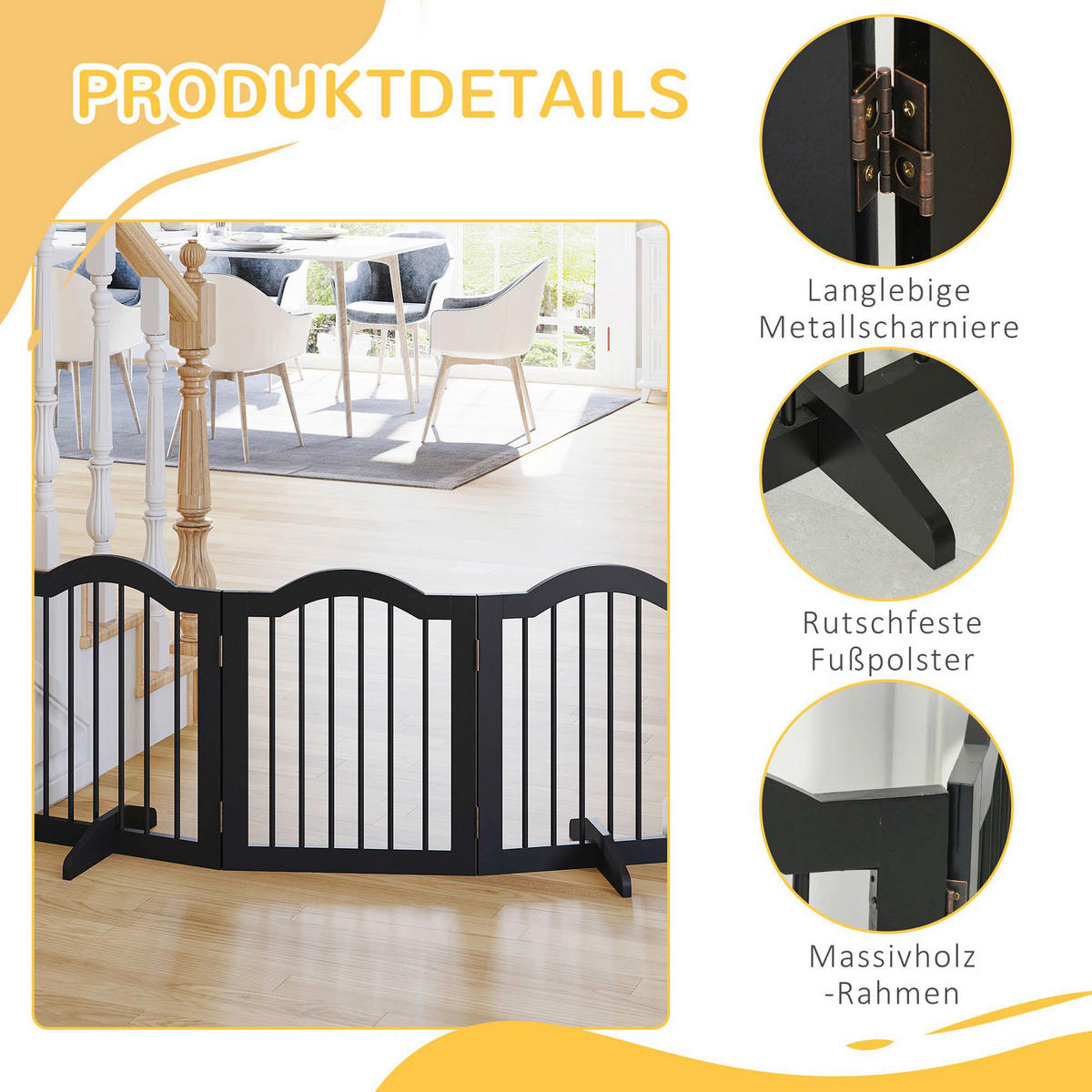 PawHut Hunde-Schutzgitter schwarz Polypropylen B/H/L: ca. 29,5x154,5x61 cm Hunde-Absperrgitter - schwarz (61,00/29,50/154,50cm) - PawHut