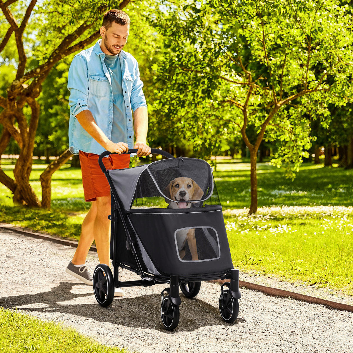PawHut Hunde-Zubehör grau Edelstahl B/H/L: ca. 65x112x100 cm Hundwagen - grau (100,00/65,00/112,00cm) - PawHut