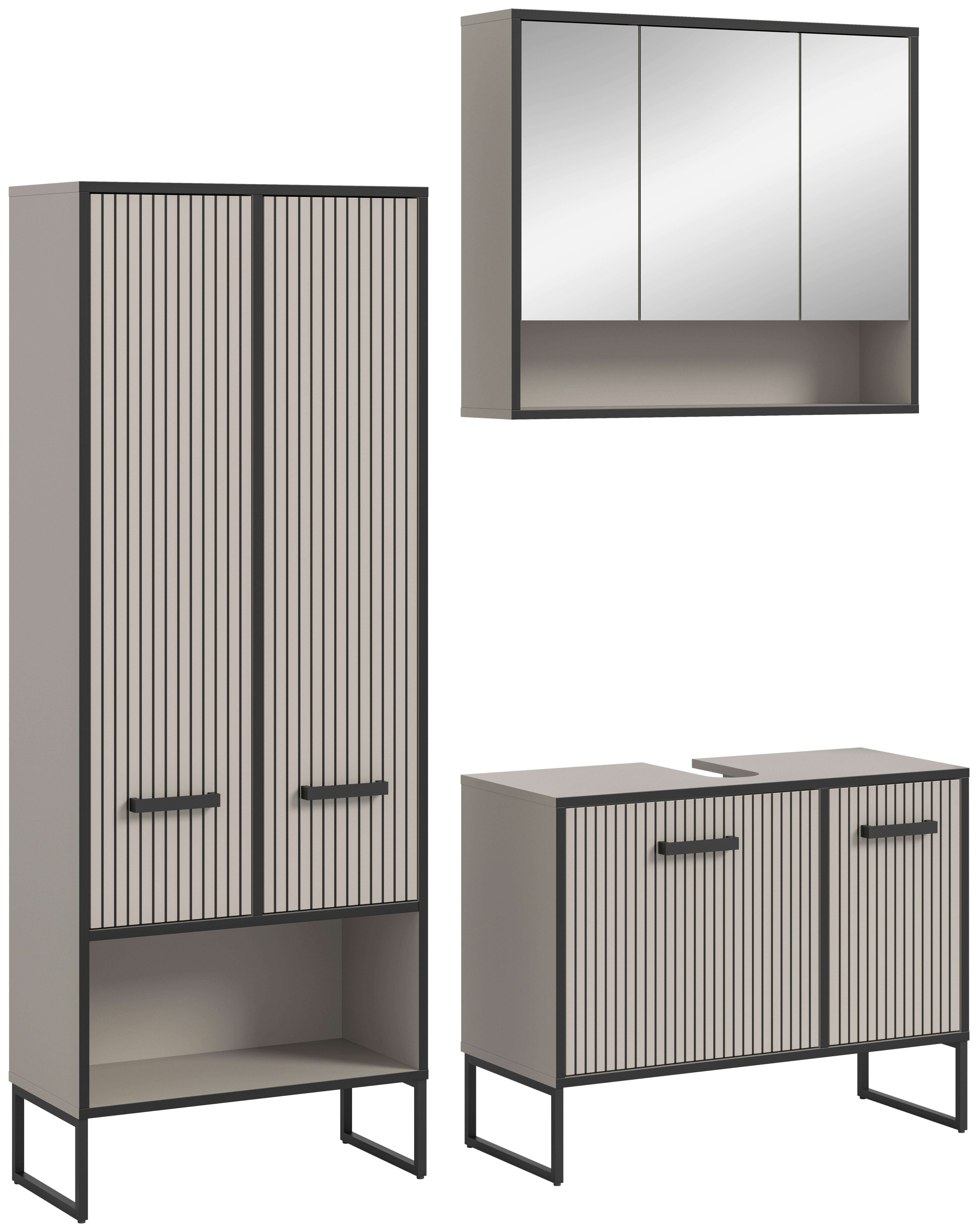 Badezimmer-Set BAGNO schwarz Kaschmirgrau Nachbildung B/H/T: ca. 154x192x36 cm BAGNO - schwarz (154,00/192,00/36,00cm) - xonox.home