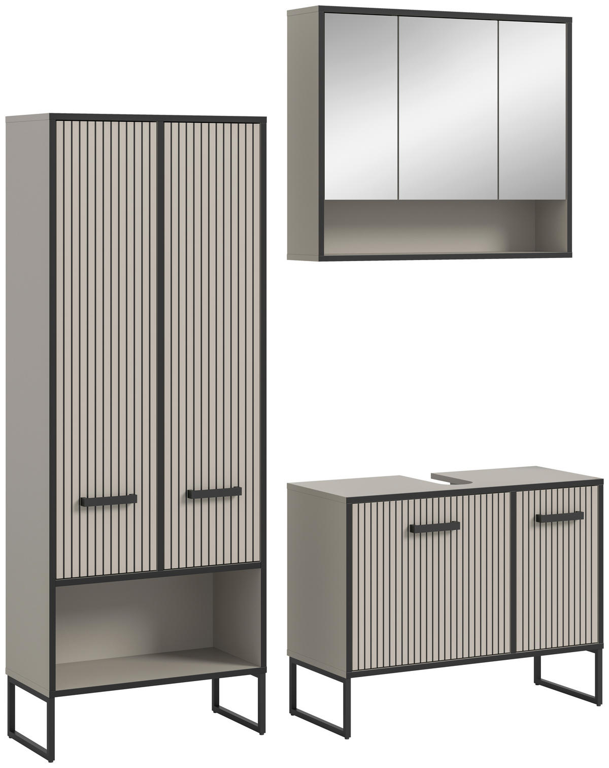 Badezimmer-Set BAGNO schwarz Kaschmirgrau Nachbildung B/H/T: ca. 154x192x36 cm BAGNO - schwarz (154,00/192,00/36,00cm) - xonox.home