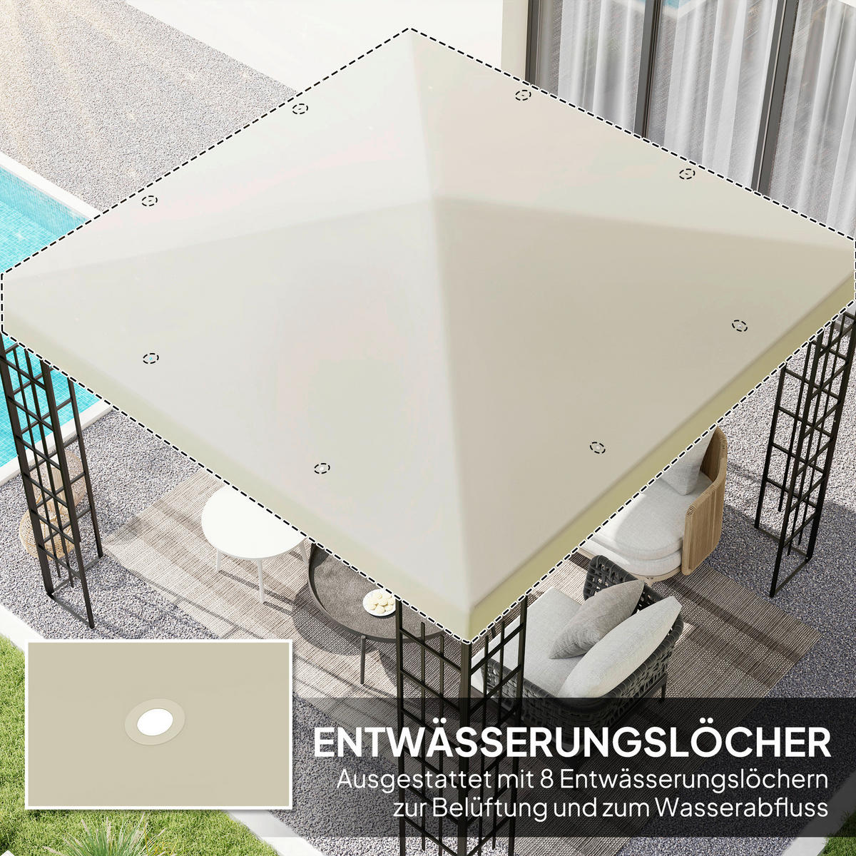 Outsunny Pavillondach cremeweiß Polyester B/H/L: ca. 298x1x298 cm Pavillondach - cremeweiß (298,00/298,00/1,00cm) - Outsunny