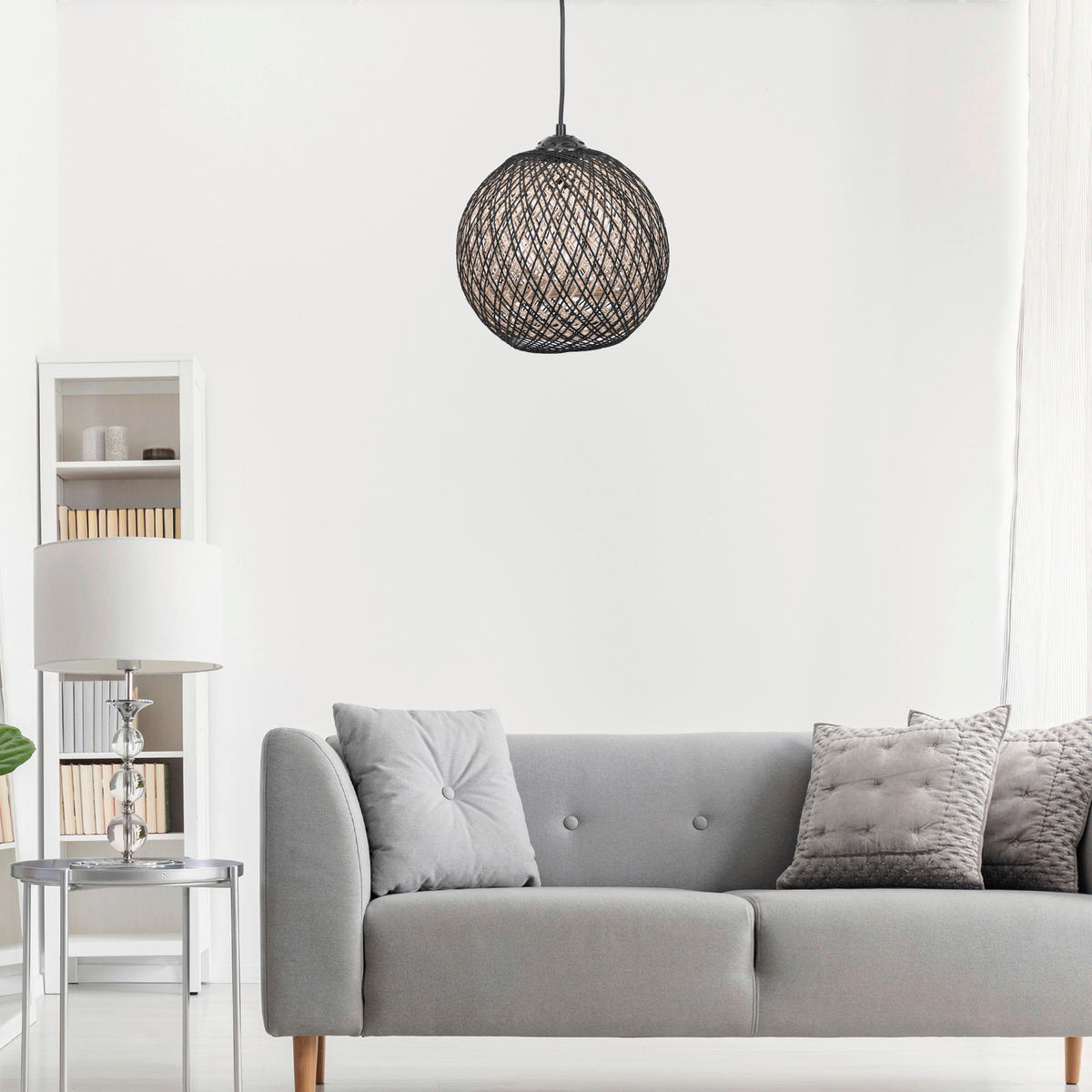 Opviq Pendelleuchte schwarz creme B/H/T/L: ca. 22x55x24x22 cm E27 1 Brennstellen Pendelleuchte_190 - creme/schwarz (22,00/22,00/55,00cm) - Opviq