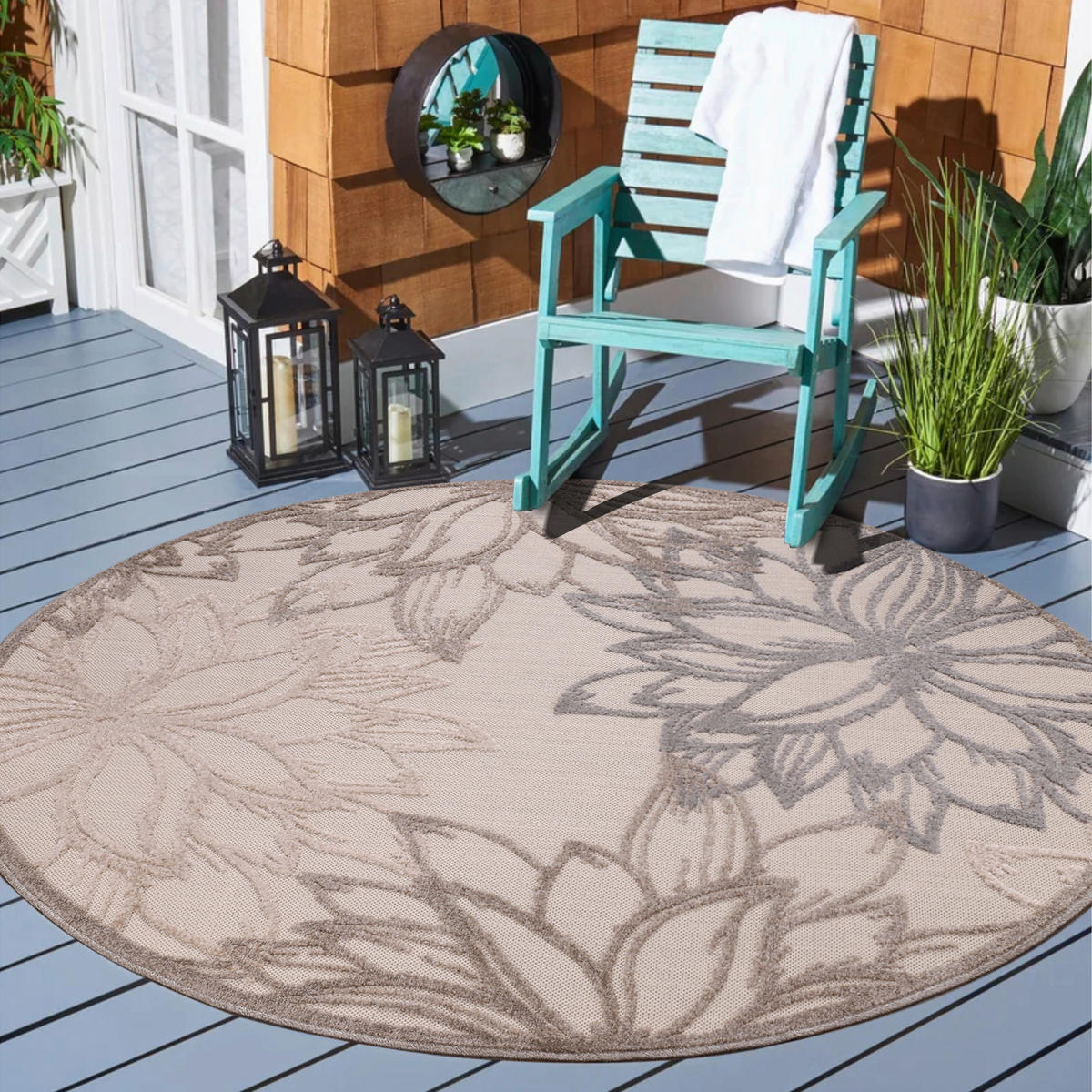 Sanat Outdoorteppich FLORAL creme B/L: ca. 120x120 cm FLORAL - creme (120,00/120,00cm) - Sanat