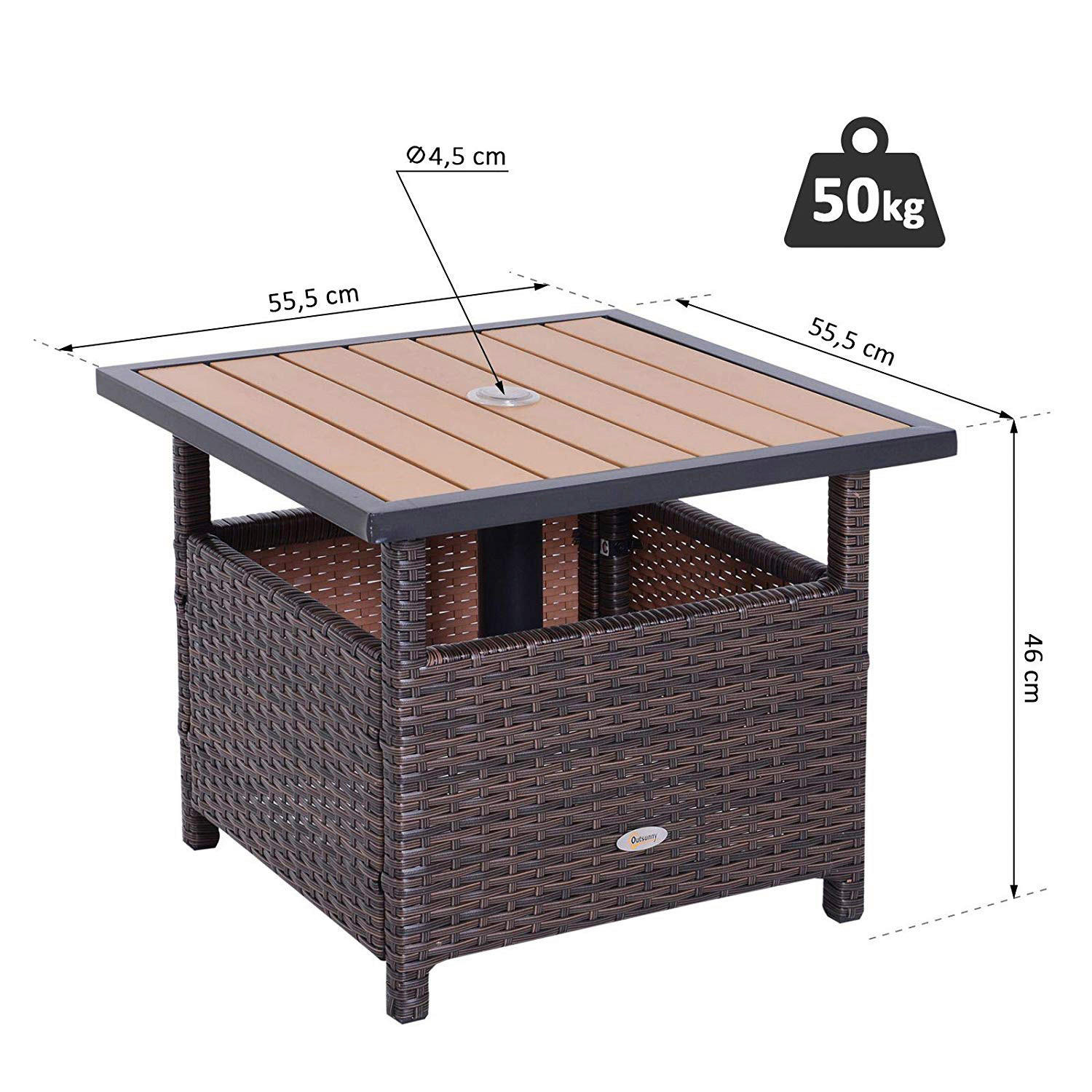 Outsunny Gartentisch braun Polyrattan B/...