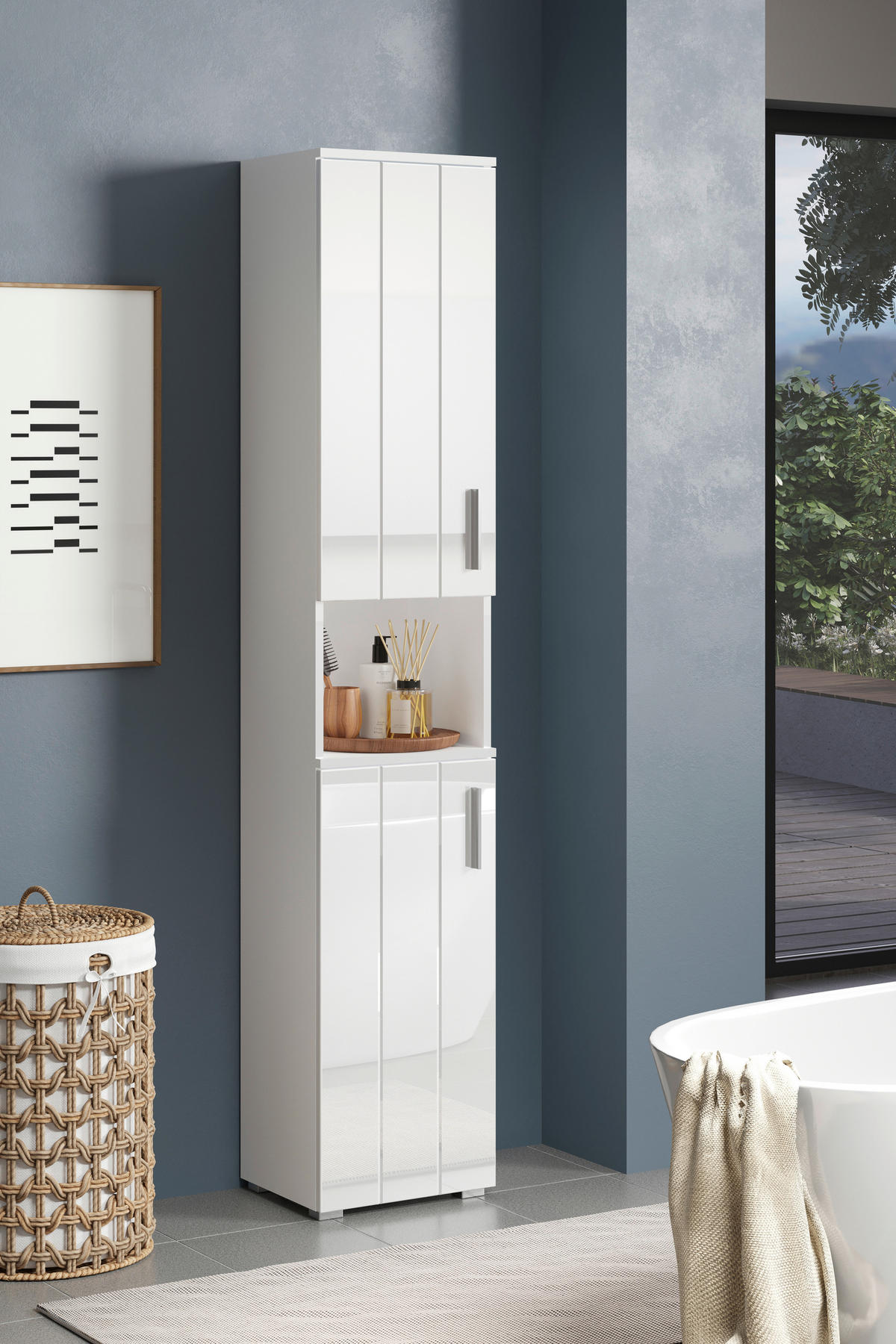 Hochschrank Wons weiß Hochglanz weiß matt B/H/T: ca. 37x192x31 cm Wons - weiß (37,00/192,00/31,00cm) - Trendteam