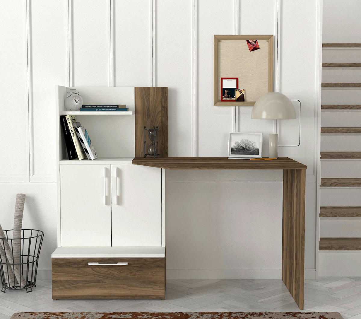 Schreibtisch Padora walnuss Nachbildung weiß B/H/T: ca. 131x115x60 cm Padora - weiß/walnuss (131,00/115,00/60,00cm) - moebel17