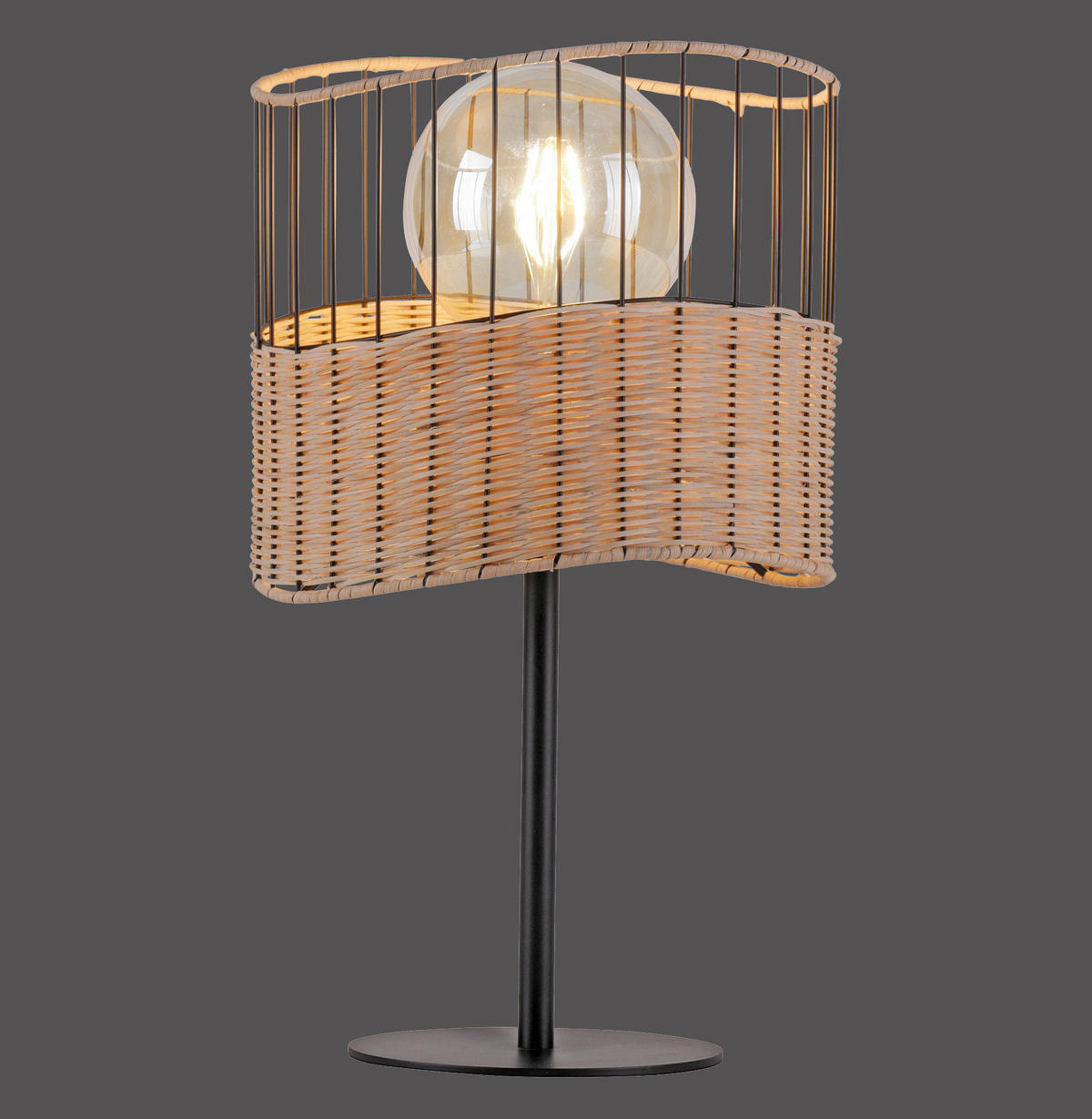 Just Light Tischleuchte REED 11150-79 schwarz natur Metall Holz H/D: ca. 42x25 cm E27 1 Brennstellen REED - natur/schwarz (25,00/42,00cm) - Just Light