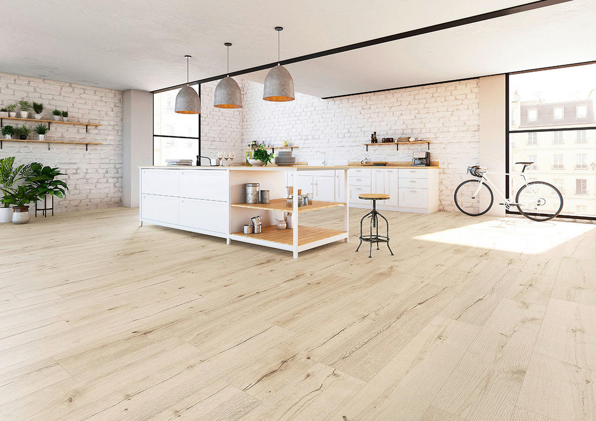 Click-Vinylboden Weisseiche ca. 2,618 m² im Paket  B/L: ca. 24,6x129 cm pro Paket Weisseiche ca. 2,618 m² im Paket - weiß (24,60/129,00cm)