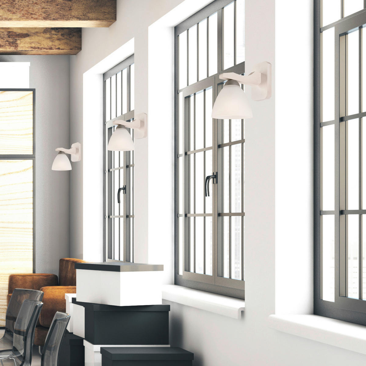 Lamkur Wandleuchte weiß buche Glas Stahl Holz B/H/L: ca. 20x20x30 cm E27 1 Brennstellen Adriano - weiß/buche (30,00/20,00/20,00cm) - Lamkur