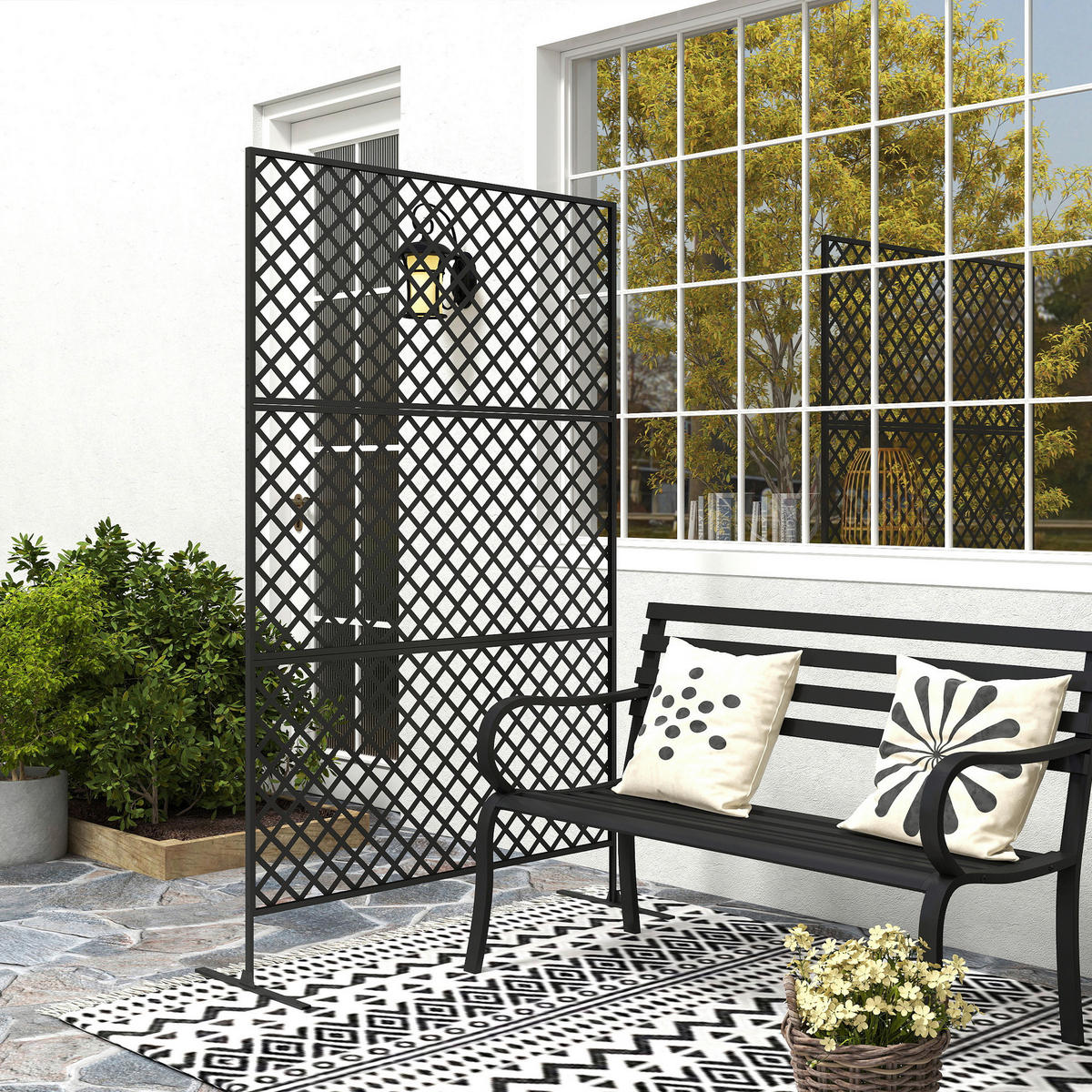 Outsunny Raumteiler schwarz Stahl B/H/L: ca. 45x198x122 cm Raumteiler - schwarz (122,00/45,00/198,00cm) - Outsunny