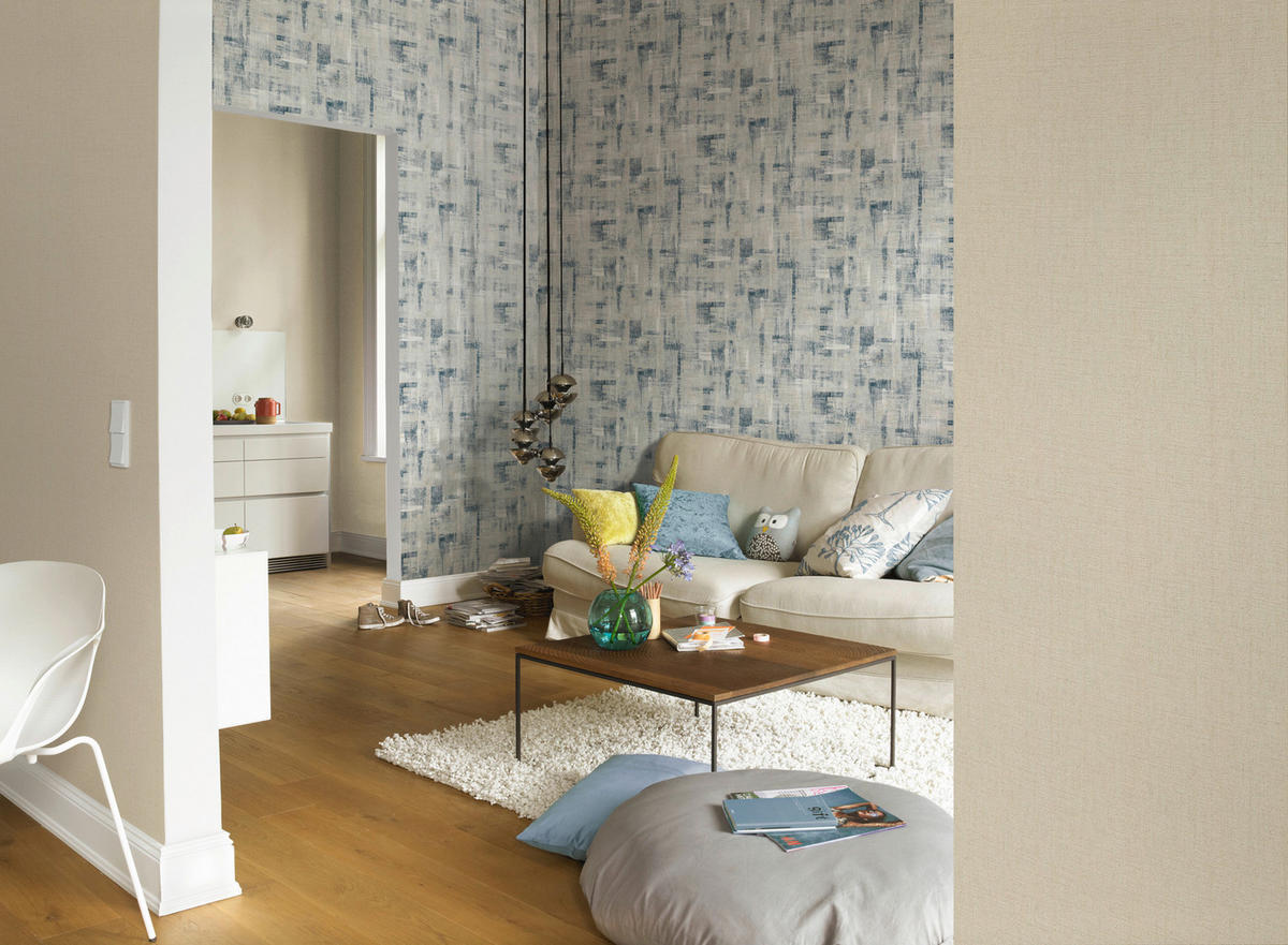 Rasch Vliestapete Struktur beige blau B/L: ca. 53x1005 cm Vliestapete_650457 - beige/blau (53,00/1005,00cm) - Rasch
