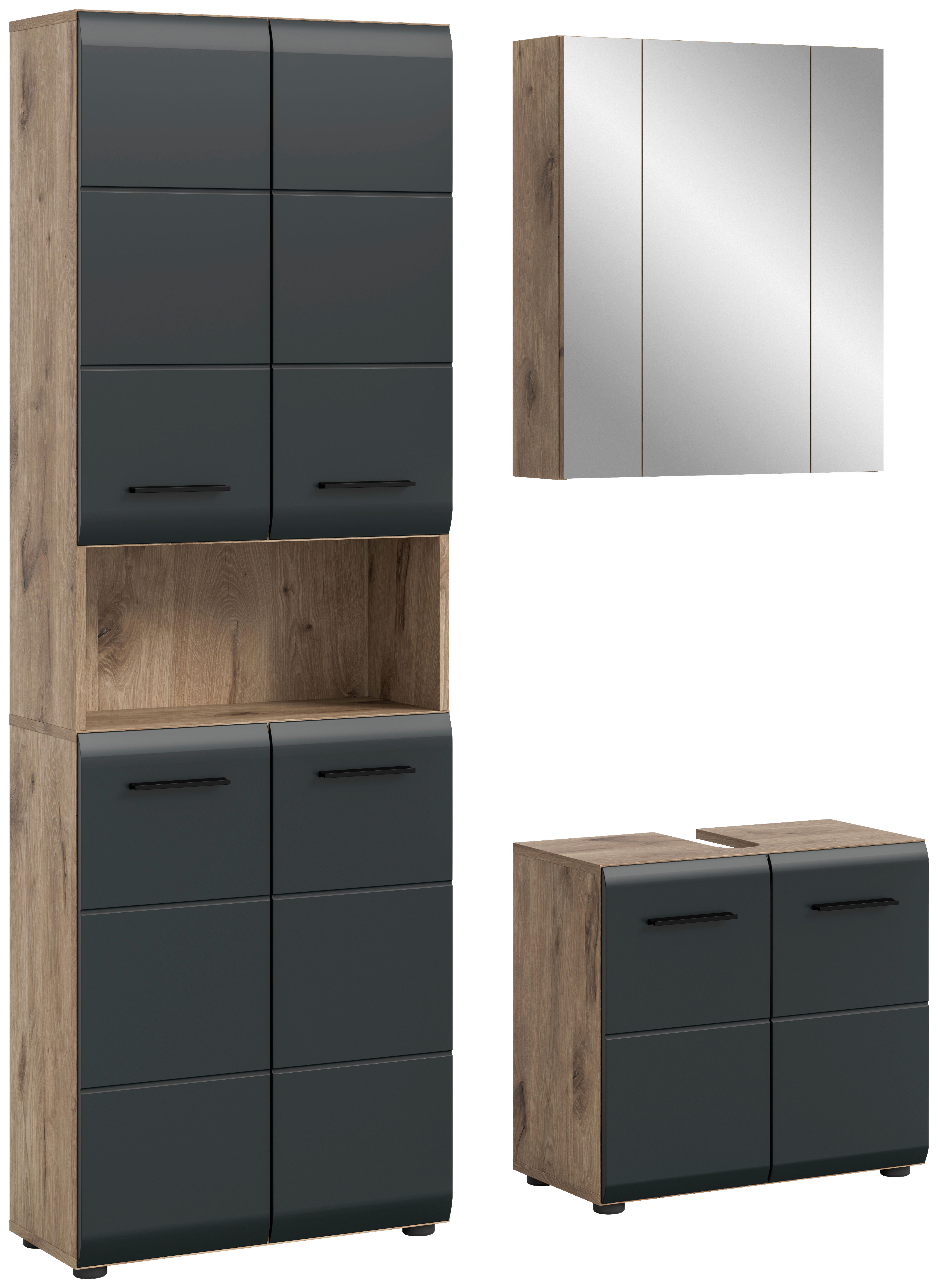 Badezimmer-Set Ice Nox Oak Nachbildung schwarz matt B/H/T: ca. 135x185x30 cm Ice - schwarz (135,00/185,00/30,00cm) - xonox.home