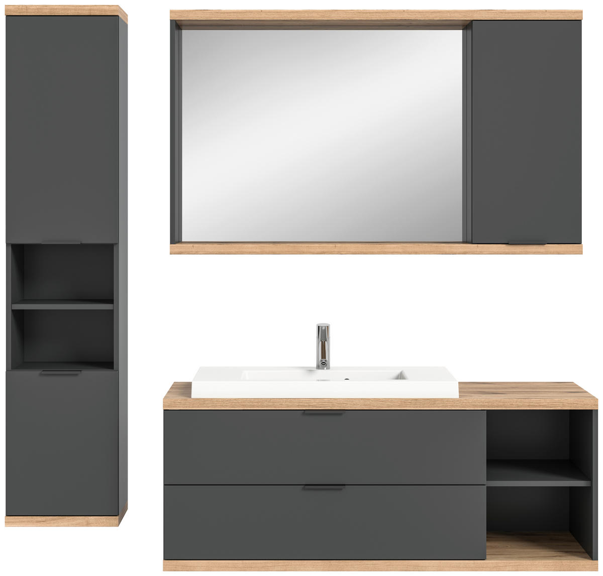 Badezimmer-Set Nuaro anthrazit Nox Oak Nachbildung B/H/T: ca. 185x190x31 cm Nuaro - anthrazit (185,00/190,00/31,00cm) - xonox.home
