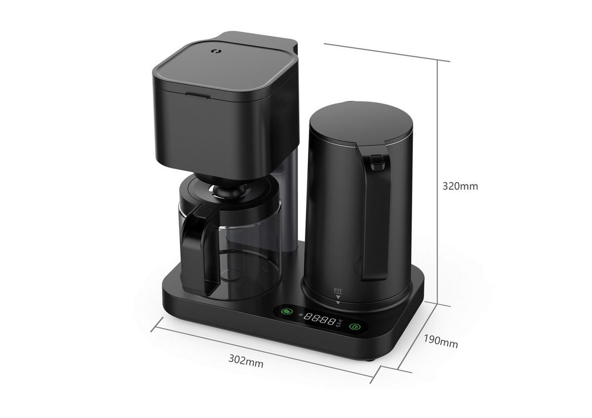 WKM 2 in 1 Kaffeemaschine und Wasserkocher KWK-1600 schwarz Kunststoff Glas Kaffeemaschine/u.Wasserkocher_2in1 - schwarz - WKM