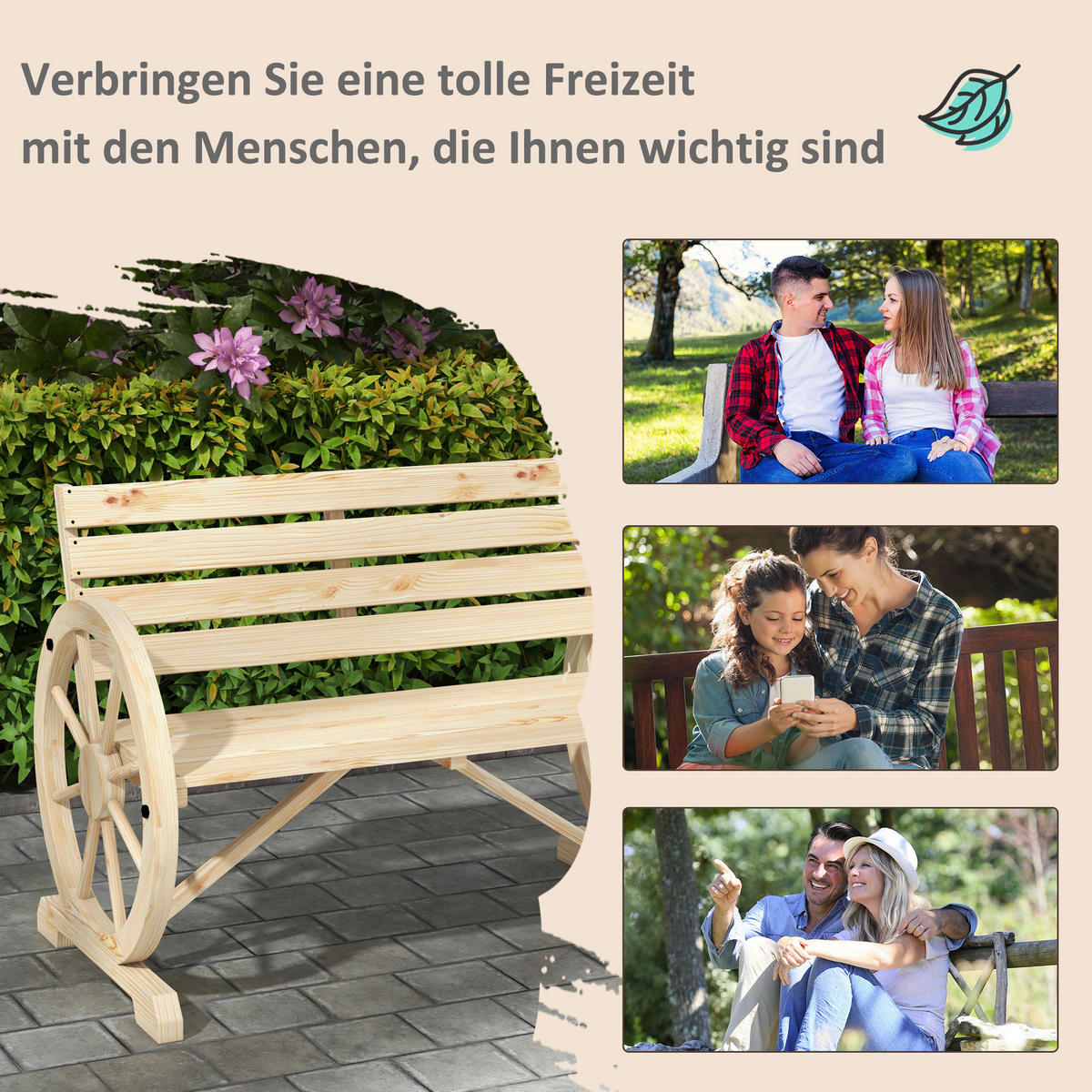 Outsunny Gartenbank natur Holz B/H/L: ca. 56x105,5x79 cm Gartenbank - natur (79,00/56,00/105,50cm) - Outsunny