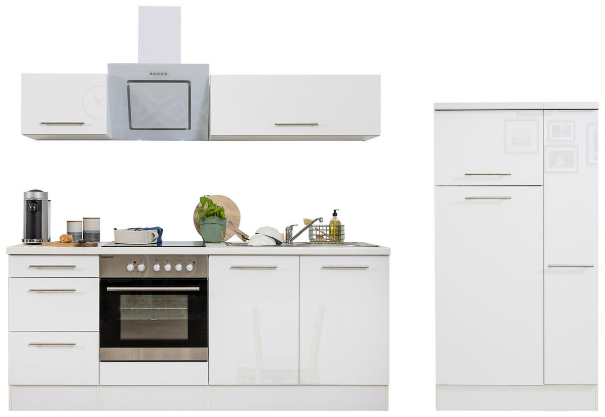 Respekta Küchenblock Amanda weiß Hochglanz B/H/T: ca. 300x200x60 cm Amanda - weiß/Edelstahloptik (300,00/200,00/60,00cm) - Respekta