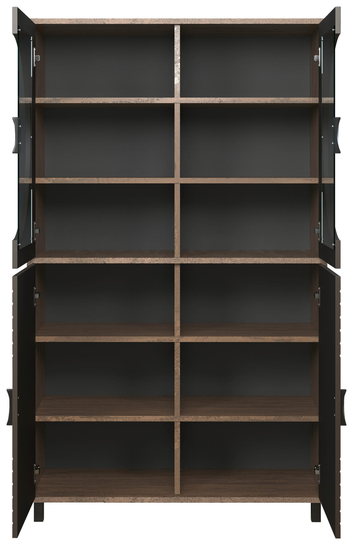 Highboardvitrine Fusion Eiche dunkel Nachbildung bronze Optik B/H/T: ca. 97x163x42 cm Fusion - Eiche/bronze (97,00/163,00/42,00cm)