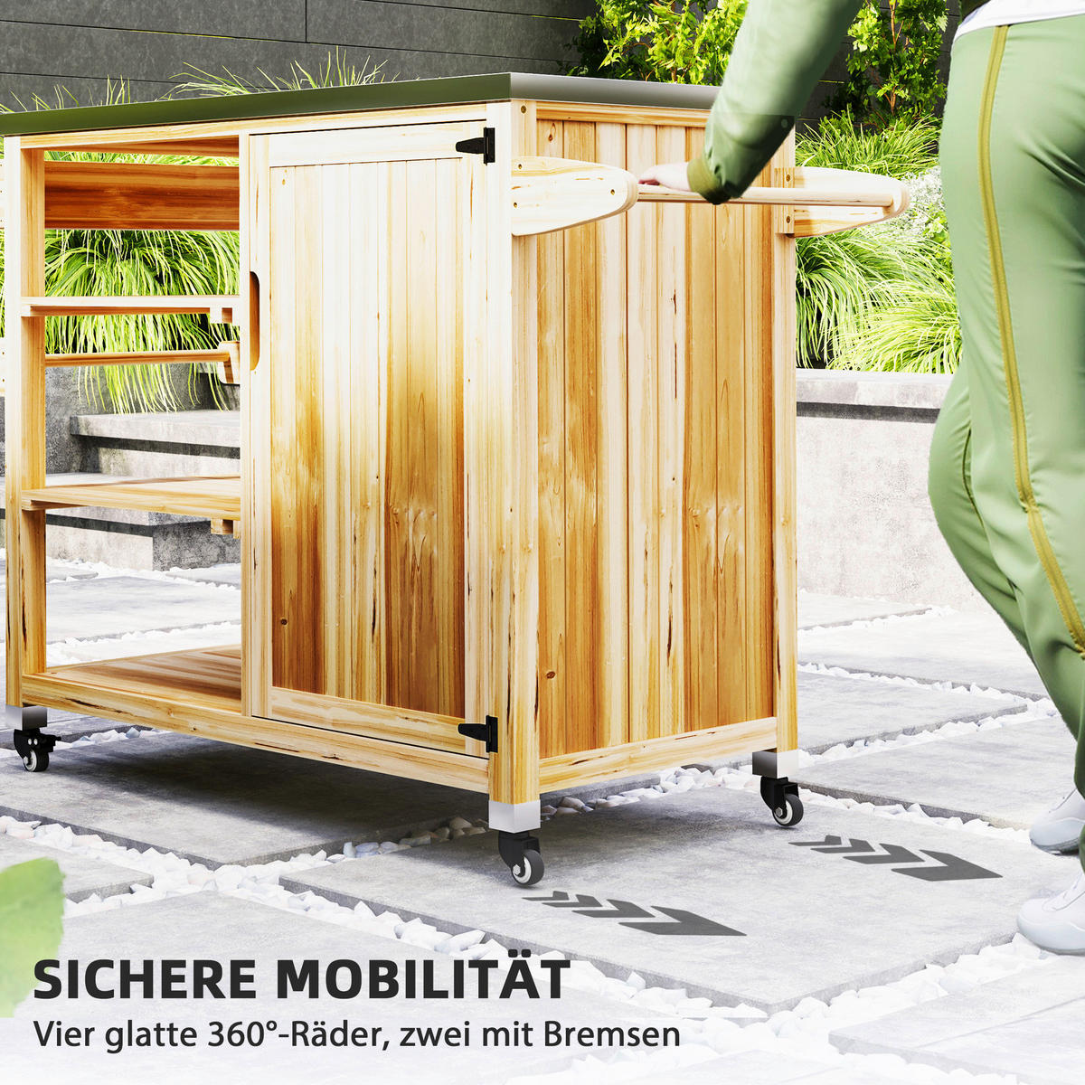 Outsunny Grillwagen Holz B/H/L: ca. 50x91,5x134,5 cm Grillwagen - natur (134,50/50,00/91,50cm) - Outsunny