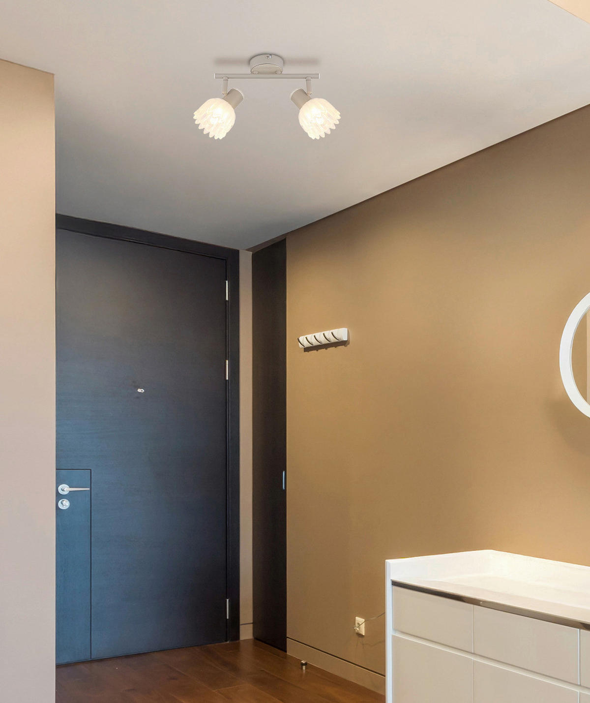 GLOBO Strahler sand Metall Glas B/H/L: ca. 10,5x26x13 cm E14 2 Brennstellen Strahler-Planta - sand (13,00/10,50/26,00cm) - GLOBO