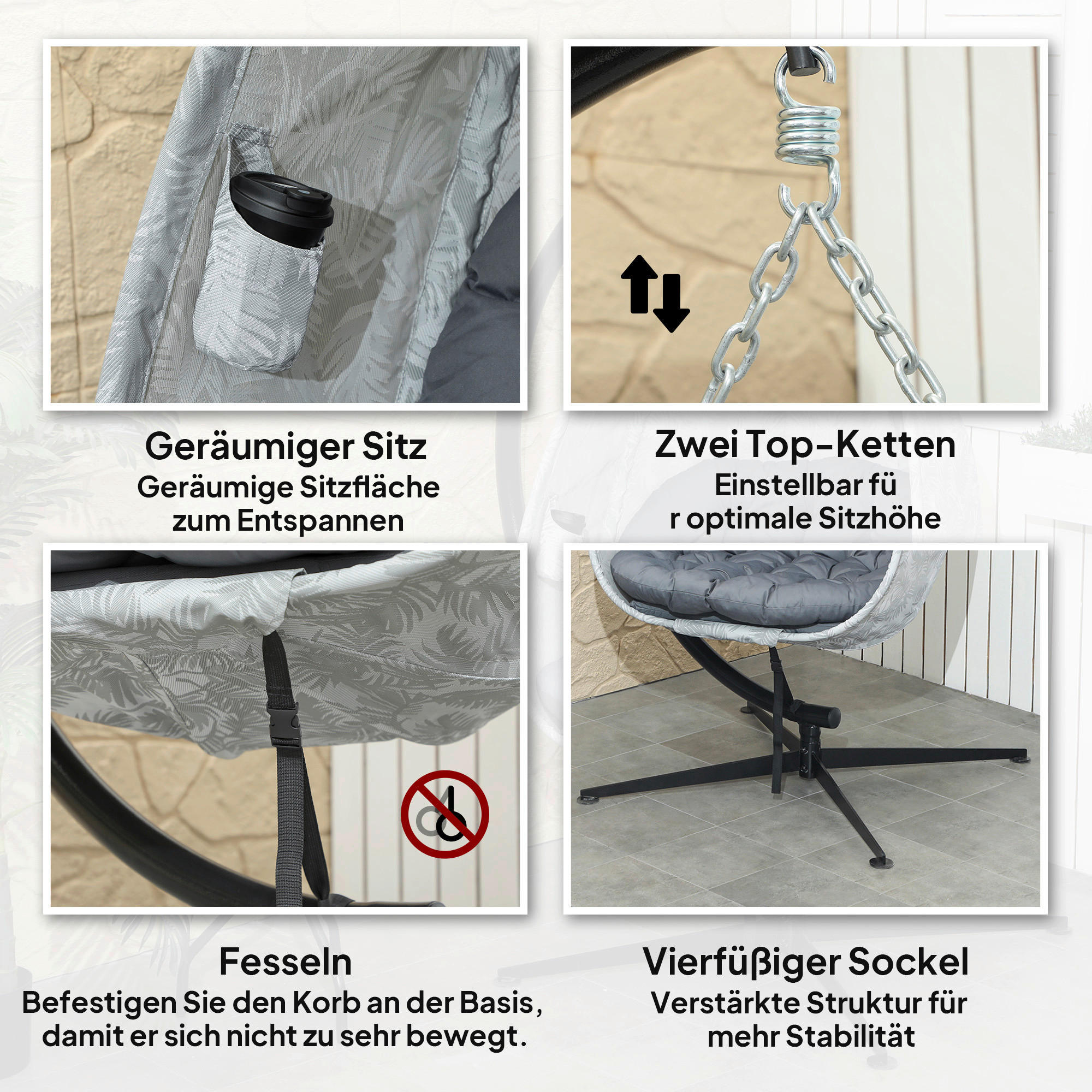 Outsunny Hängesessel grau Polyester B/H/L: ca. 90x180x126 cm Hängesessel - grau (126,00/90,00/180,00cm) - Outsunny