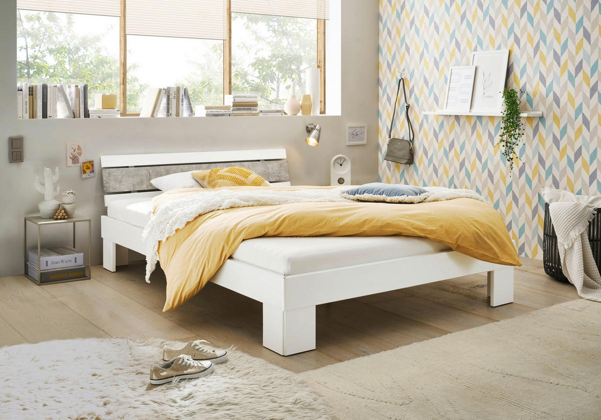 Futonbett Lyon weiß Beton Optik Liegefläche B/L: ca. 140x200 cm Lyon - Beton/weiß (146,00/69,00/211,00cm)