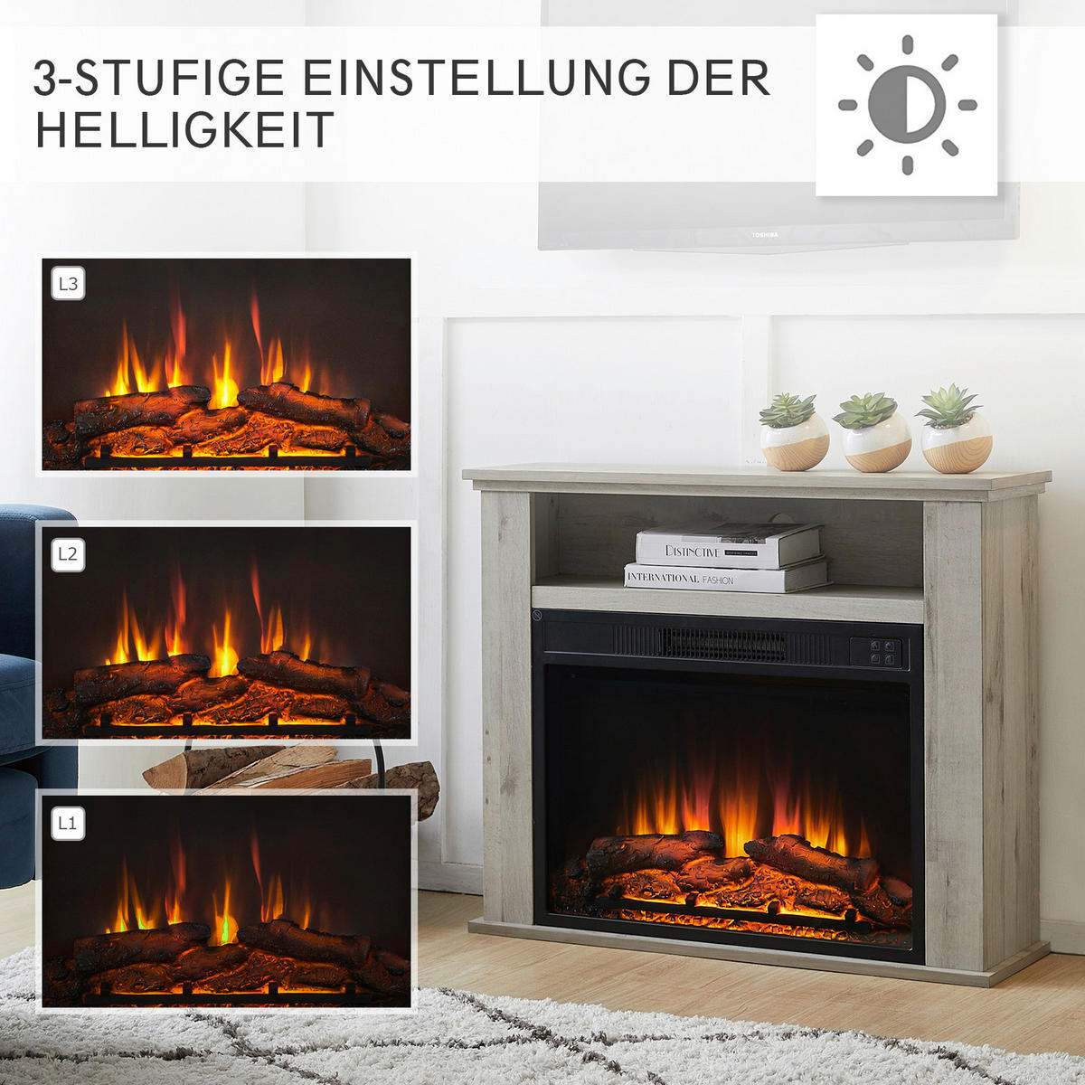 Balderia Elektrischer-Kamin Frida grau B/H/T: ca. 78,3x64,7x23 cm ca. 2 W Elektrischer_Kamin_Frida - grau (78,30/64,70/23,00cm) - Balderia