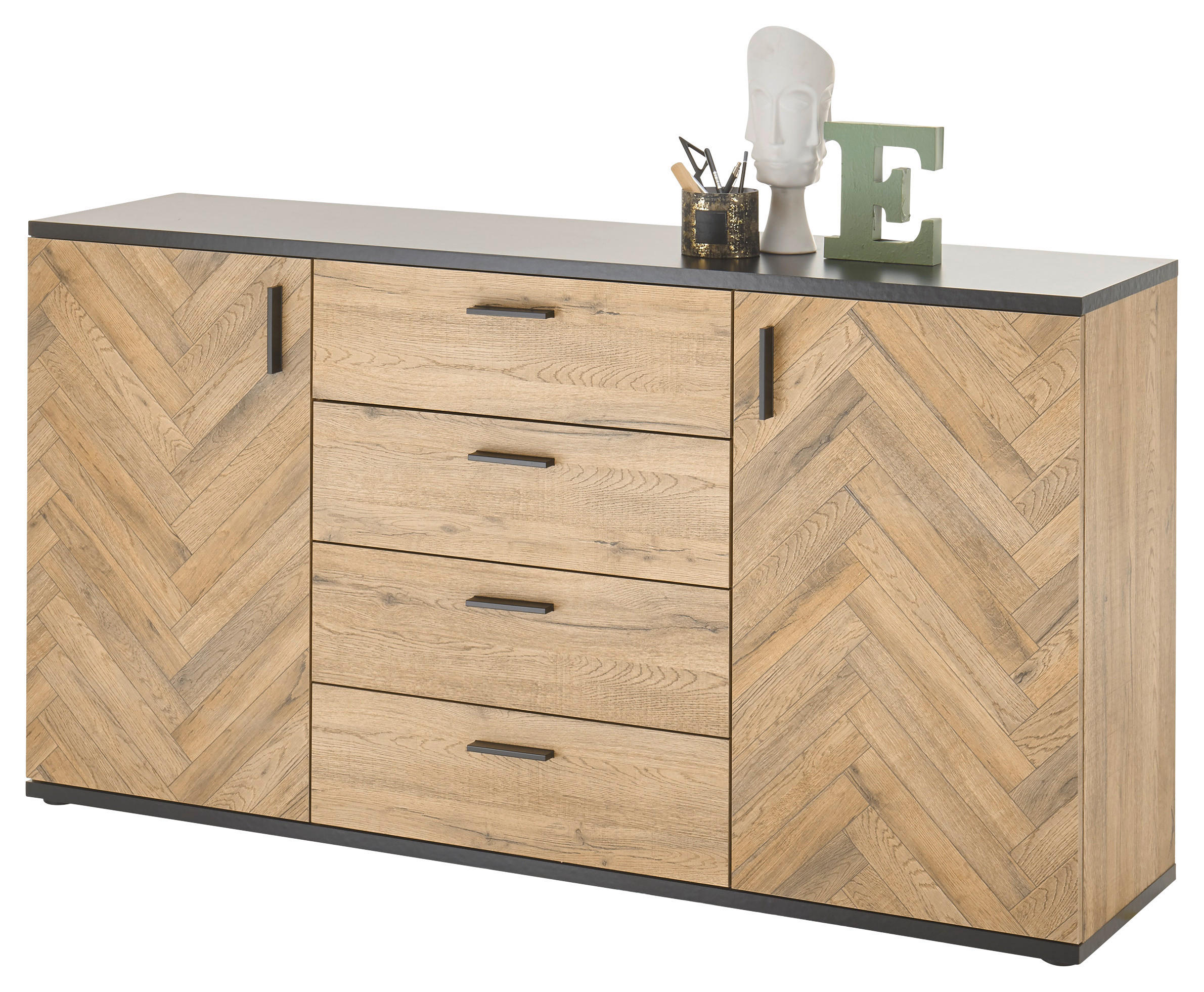 Kommode Sevilla Eiche Bartex Nachbildung schwarz B/H/T: ca. 154x83x38 cm Sevilla - schwarz (154,00/83,00/38,00cm)