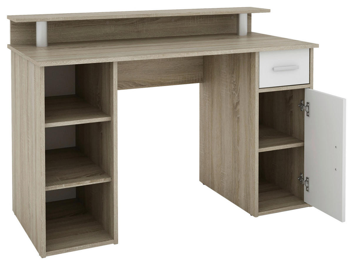 Schreibtisch DIEGO Eiche Sonoma Nachbildung weiß silber B/H/T: ca. 120x88x55 cm DIEGO - Eiche/weiß (120,00/88,00/55,00cm) - byLIVING