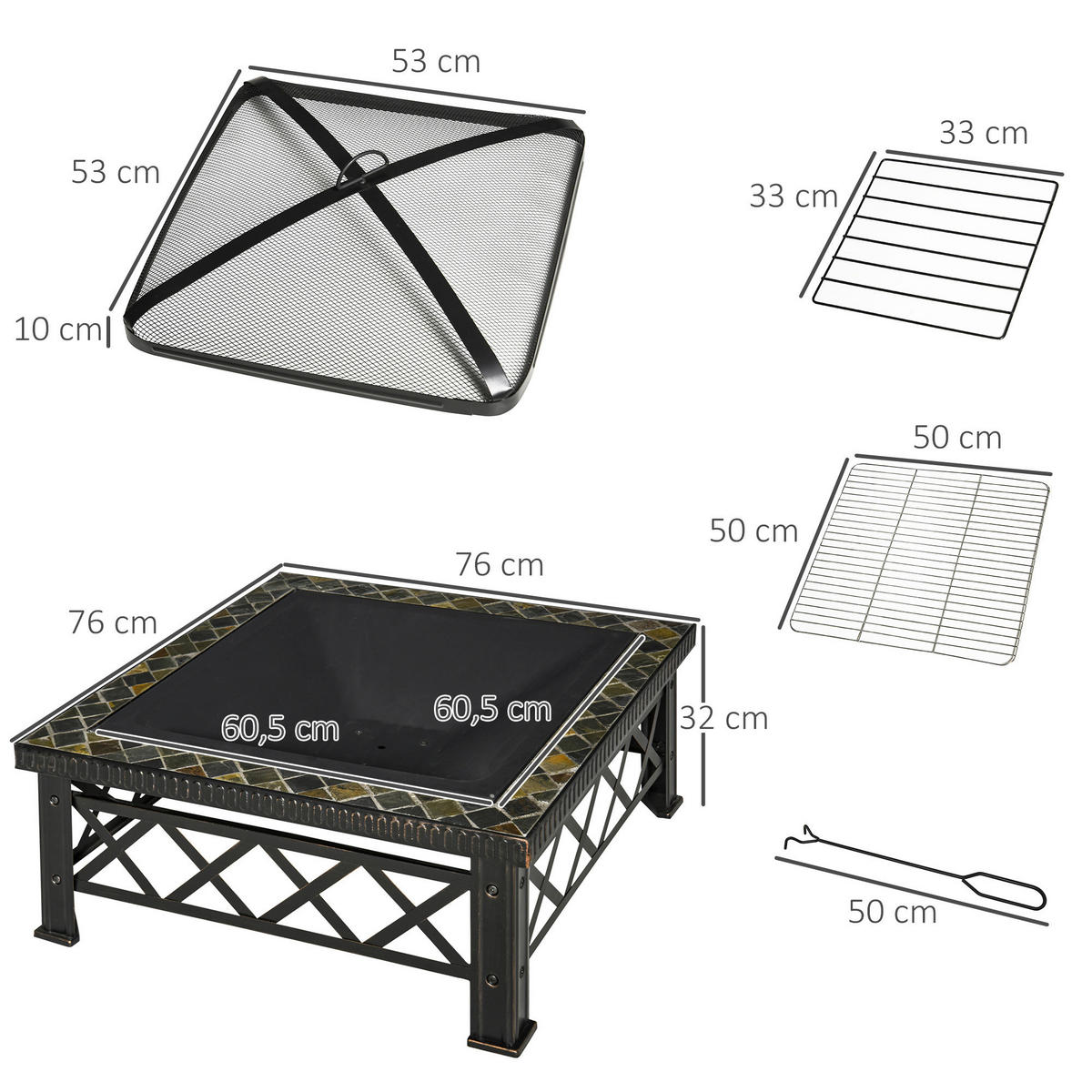 Outsunny Feuerschale schwarz Schiefer B/H/T: ca. 76x47x76 cm Feuerschale - schwarz (76,00/47,00/76,00cm) - Outsunny