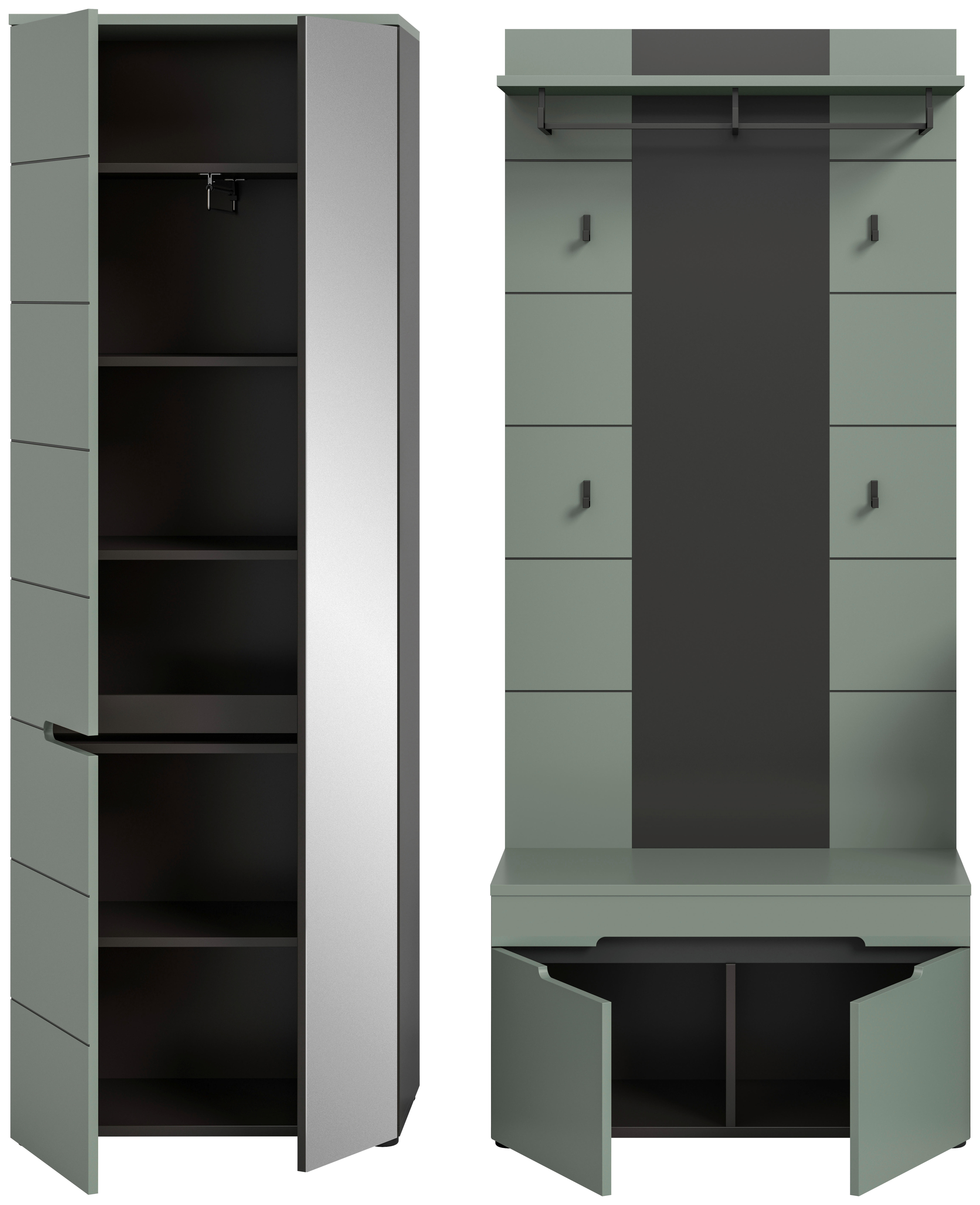 Garderobe Canu grün basaltgrau Nachbildung B/H/T: ca. 160x190x37 cm Canu - basaltgrau/grün (160,00/190,00/37,00cm) - xonox.home