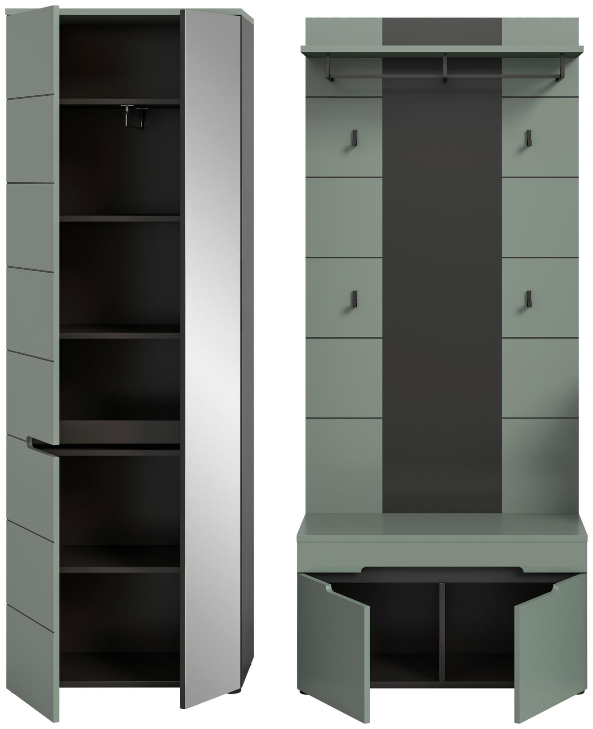Garderobe Canu grün basaltgrau Nachbildung B/H/T: ca. 160x190x37 cm Canu - basaltgrau/grün (160,00/190,00/37,00cm) - xonox.home
