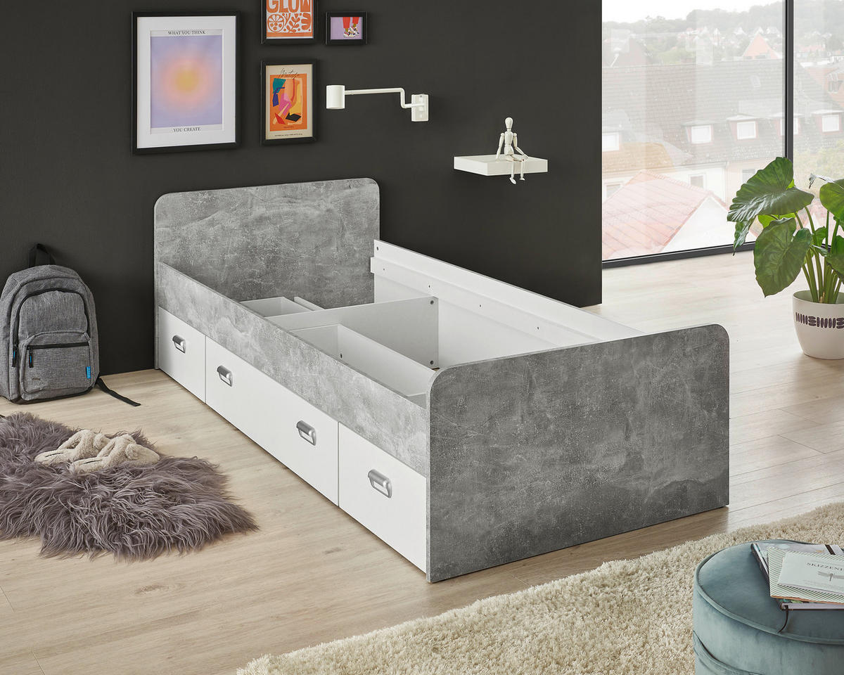 Jugendbett Matino Beton Liegefläche B/L: ca. 90x200 cm Matino - Beton/weiß (90,00/200,00cm)