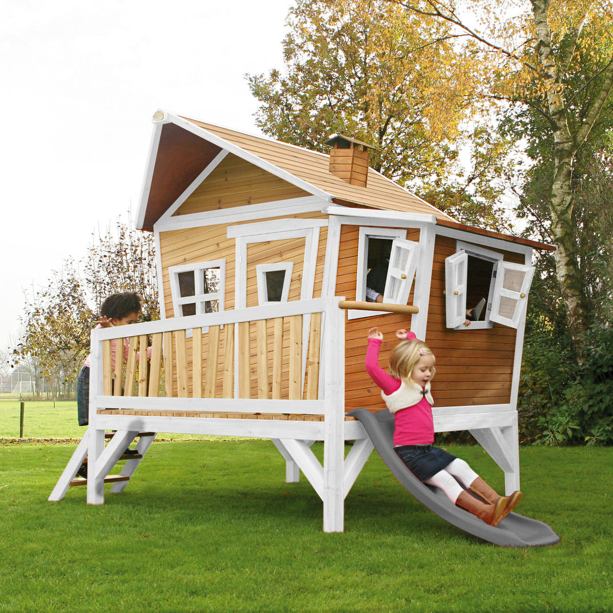 AXI Spielhaus Emma braun B/H/L: ca. 349x227x193 cm Emma - braun/weiß (193,00/349,00/227,00cm) - AXI