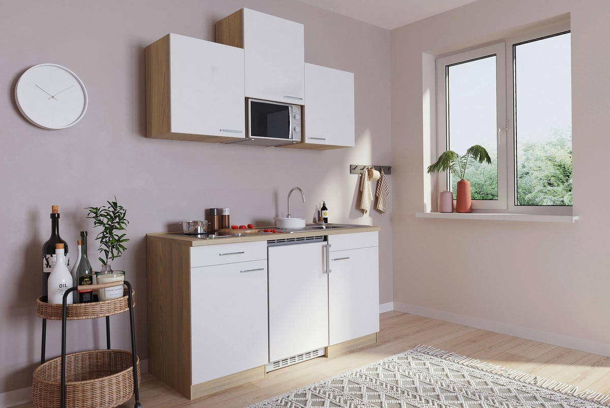 Respekta Singleküche Economy weiß matt B/H/T: ca. 150x200x60 cm Economy - Eiche/weiß (150,00/200,00/60,00cm) - Respekta