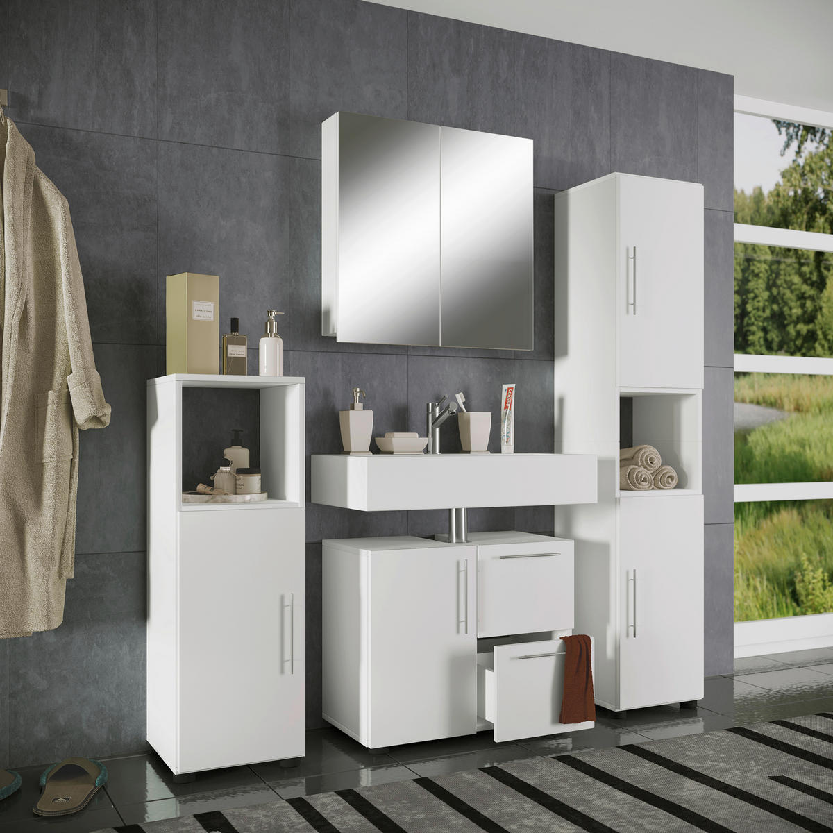 Badezimmer-Set Flandu weiß B/H/T: ca. 61x51x32 cm Flandu - weiß (61,00/51,00/32,00cm) - VCM Möbel