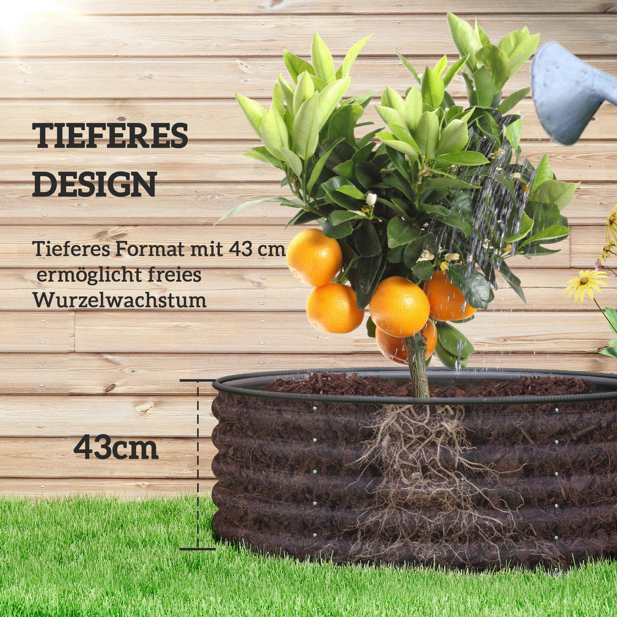 Outsunny Hochbeet dunkelgrau Stahl B/H/L: ca. 120x43x120 cm Hochbeet - dunkelgrau (120,00/120,00/43,00cm) - Outsunny
