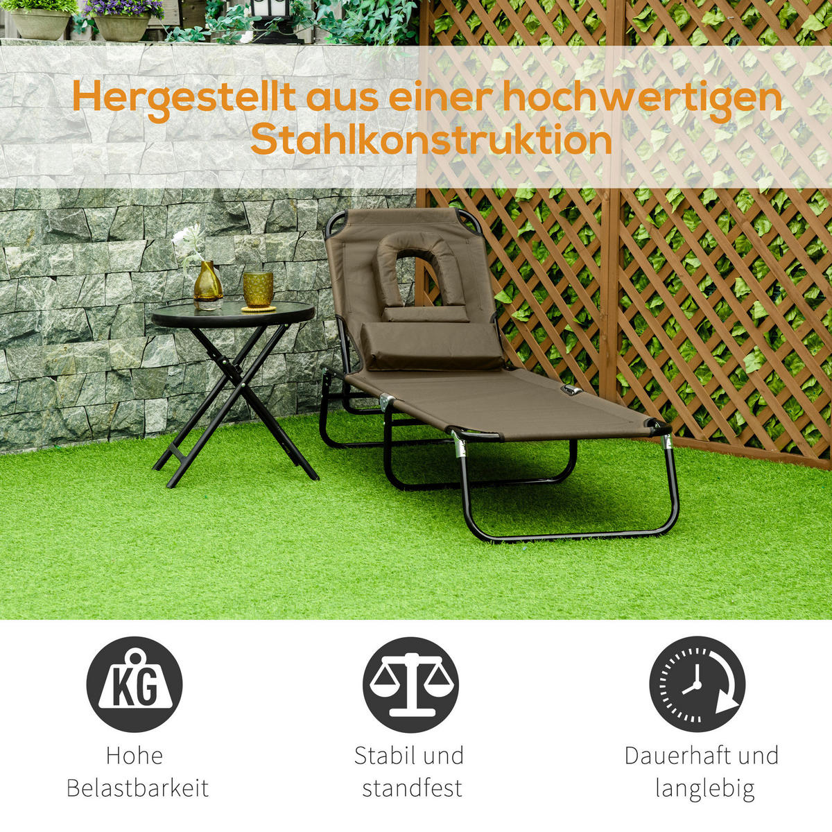 Outsunny Gartenliege mit Gesichtsöffnung braun Metall B/H: ca. 56x28 cm Gartenliege mit Gesichtsöffnung - braun (56,00/28,00cm) - Outsunny