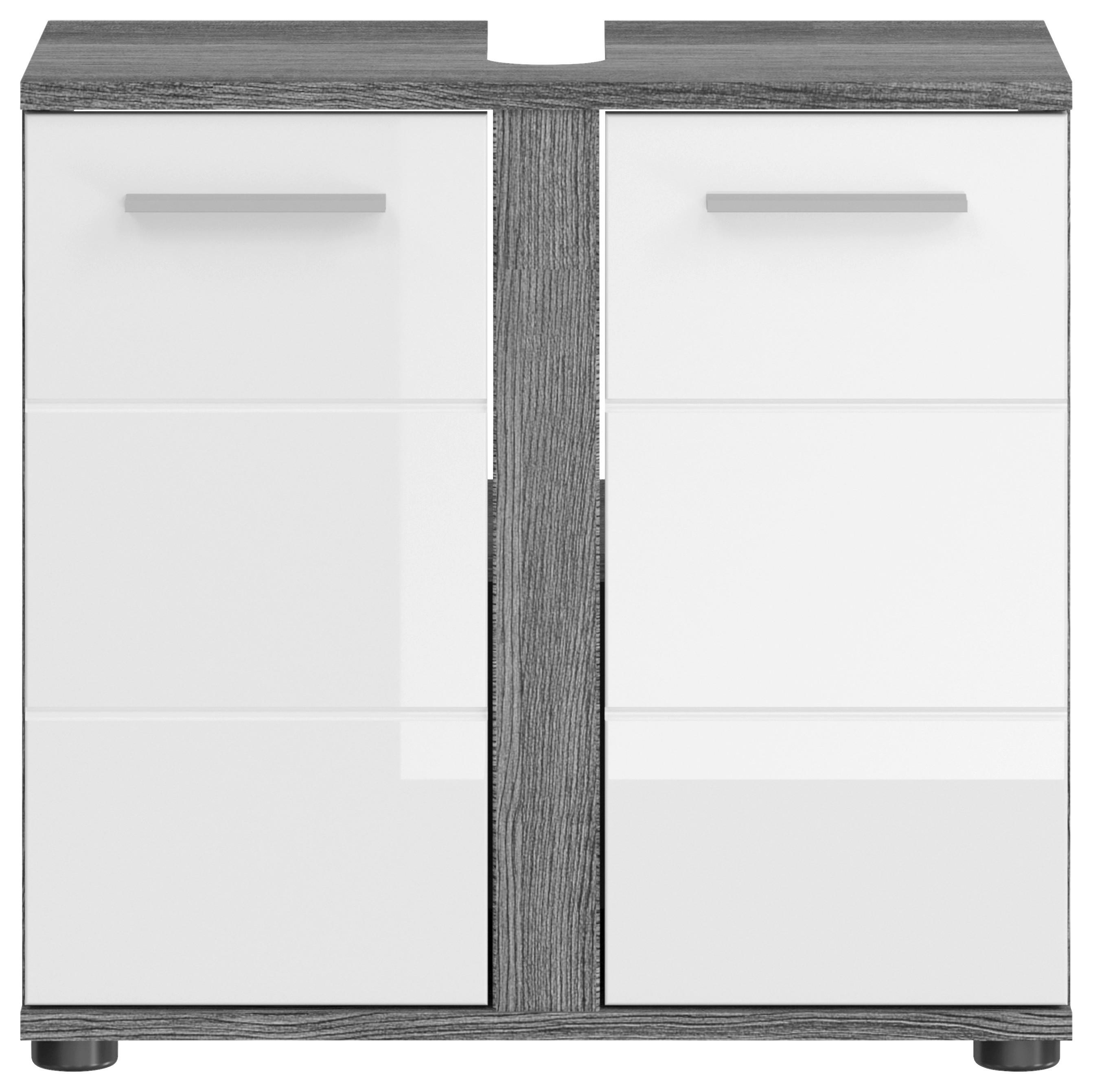 Badezimmer-Set BLAKE Rauchsilber Nachbildung weiß Hochglanz B/H/T: ca. 64x191x34 cm BLAKE - weiß (64,00/191,00/34,00cm) - xonox.home