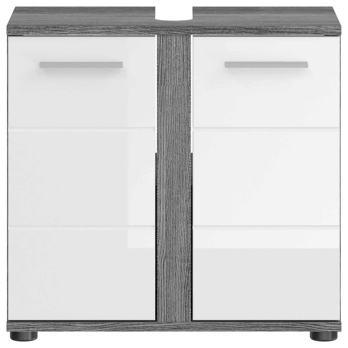 Badezimmer-Set BLAKE Rauchsilber Nachbildung weiß Hochglanz B/H/T: ca. 64x191x34 cm BLAKE - weiß (64,00/191,00/34,00cm) - xonox.home