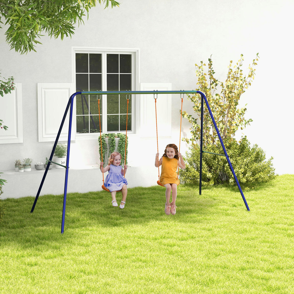 Outsunny Schaukel orange B/H/L: ca. 160x269x180 cm Kinderschaukel - orange/blau (180,00/160,00/269,00cm) - Outsunny
