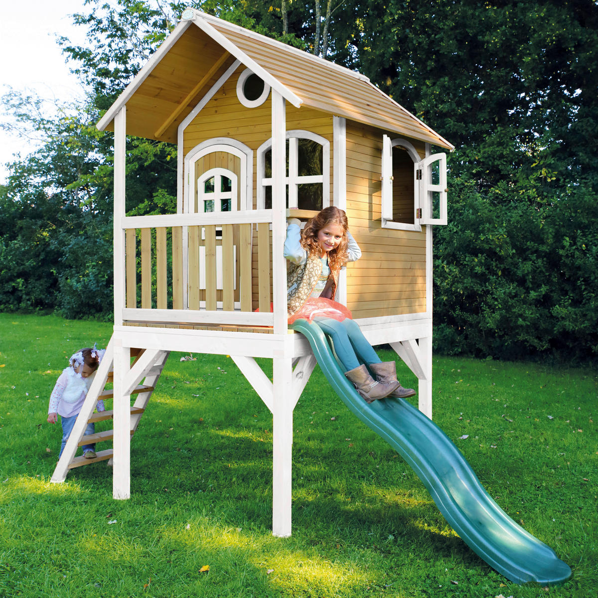 AXI Spielhaus Laura braun B/H/L: ca. 318x272x191 cm Laura - braun/weiß (191,00/318,00/272,00cm) - AXI