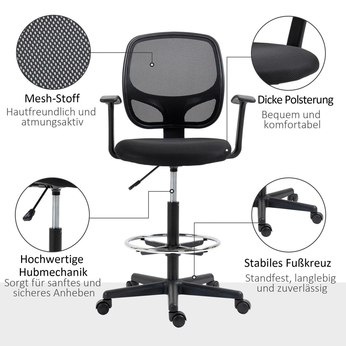 Stuhl 921-598 schwarz 921-598 - schwarz (60,00/132,00/56,00cm) - Vinsetto
