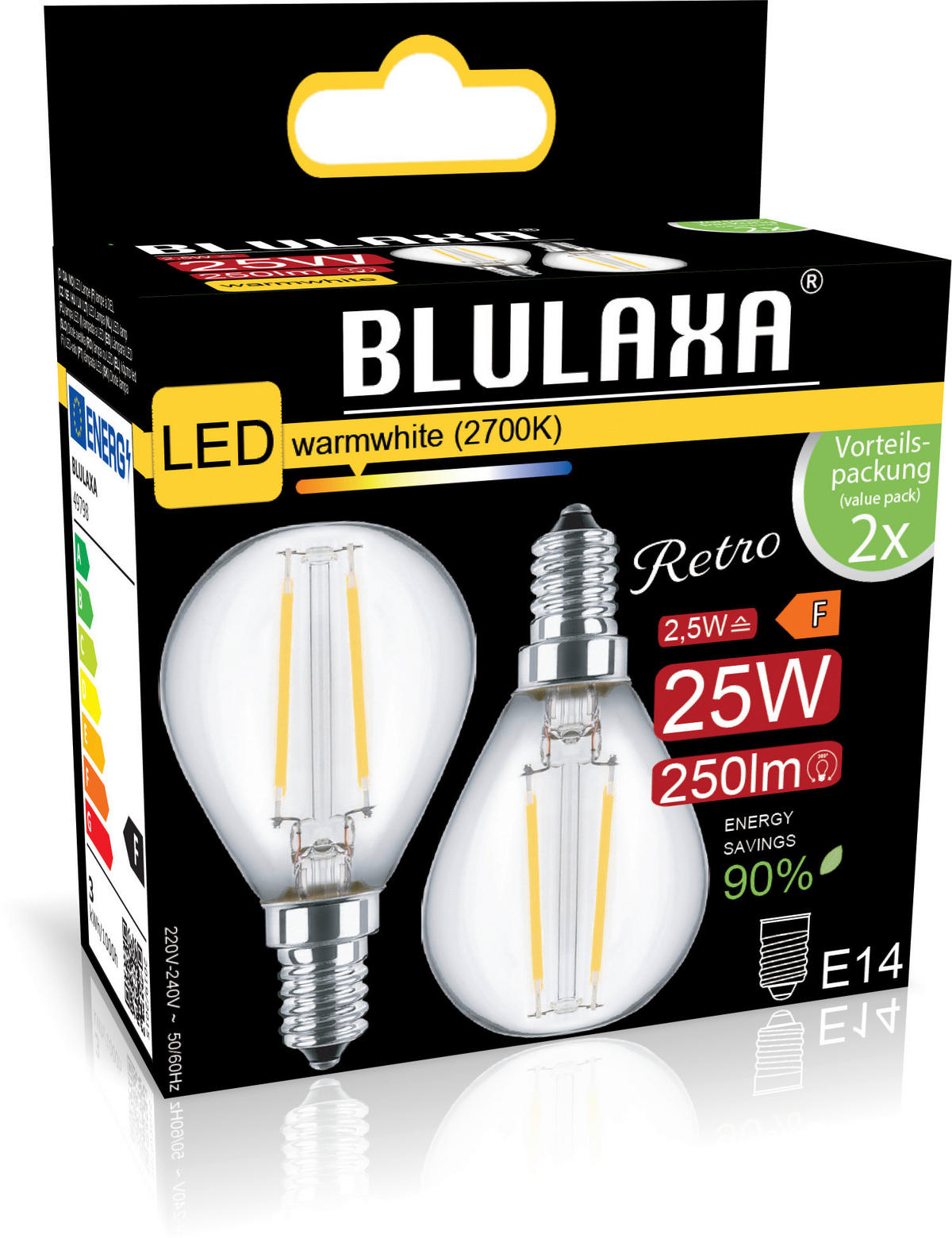Blulaxa Leuchtmittel 49798 E14 LED-Tropfenform_2erPack E14 - (4,00/9,00cm) - Blulaxa