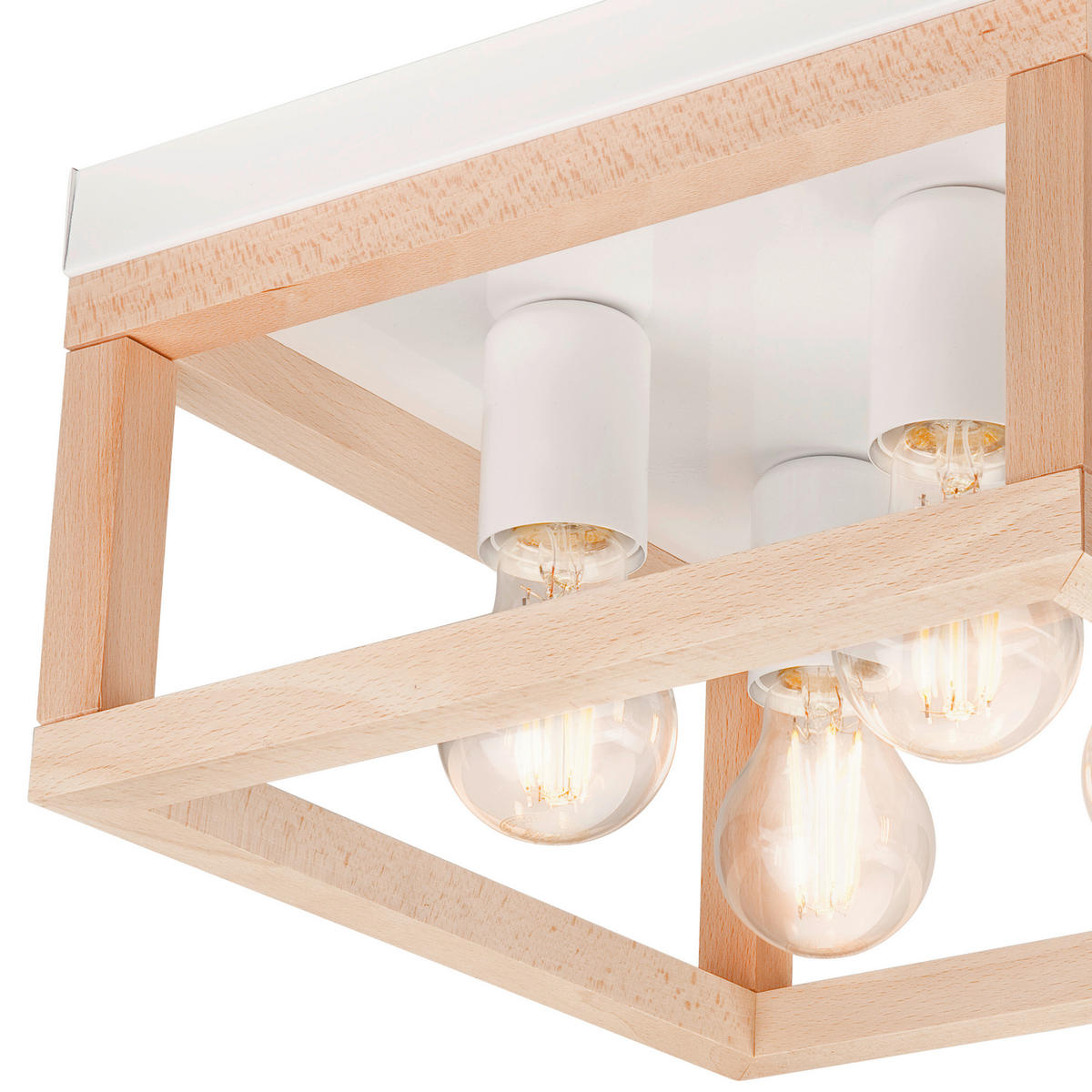 Lamkur Deckenleuchte VILLY 46020 natur weiß Holz Stahl H/L: ca. 17x30 cm E27 4 Brennstellen Villy - weiß/natur (30,00cm) - Lamkur