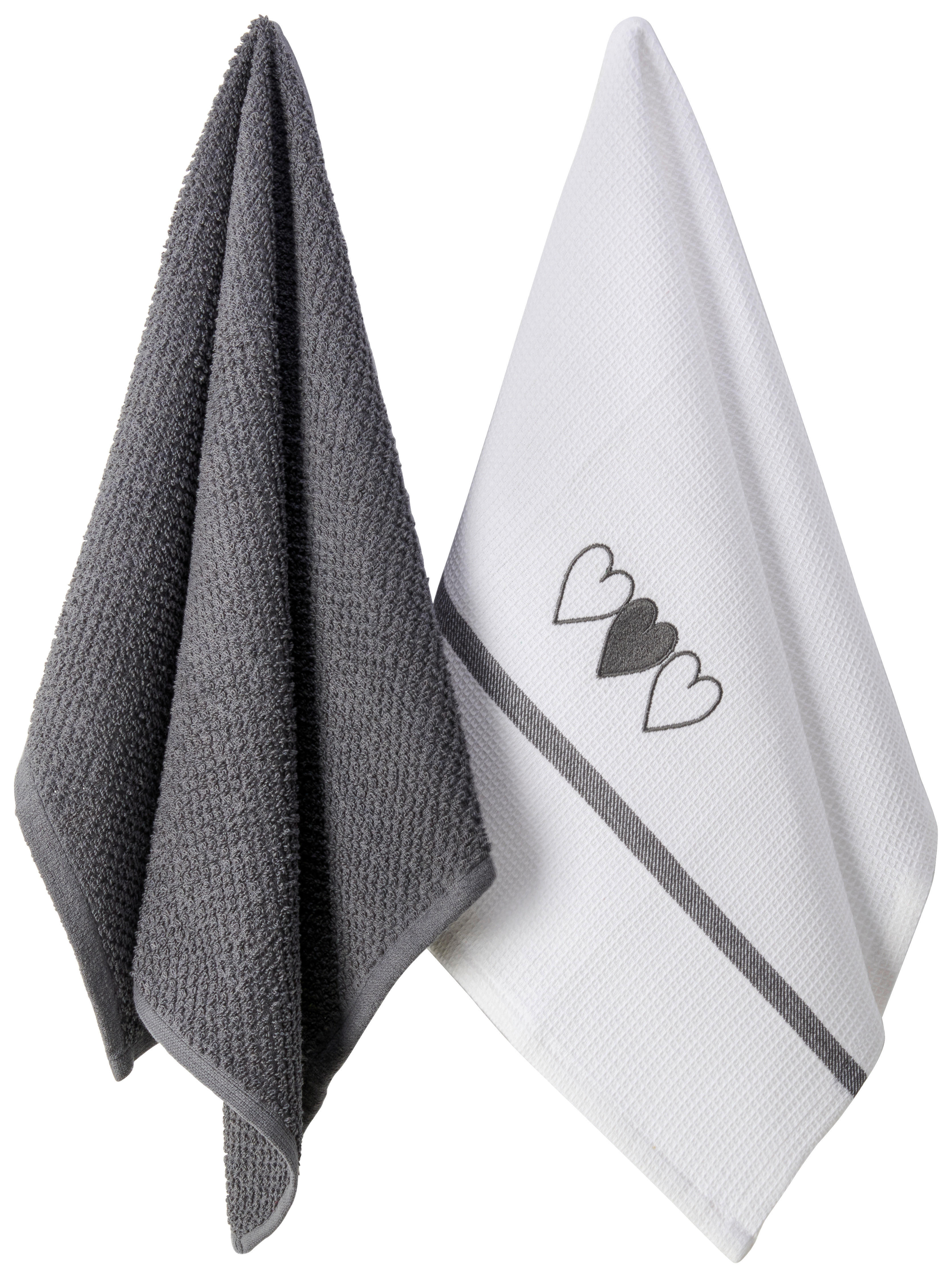 Geschirrtuch Geschirrtuch_2erPack_Herz - weiß/anthrazit (45,00/70,00cm) - POCOline